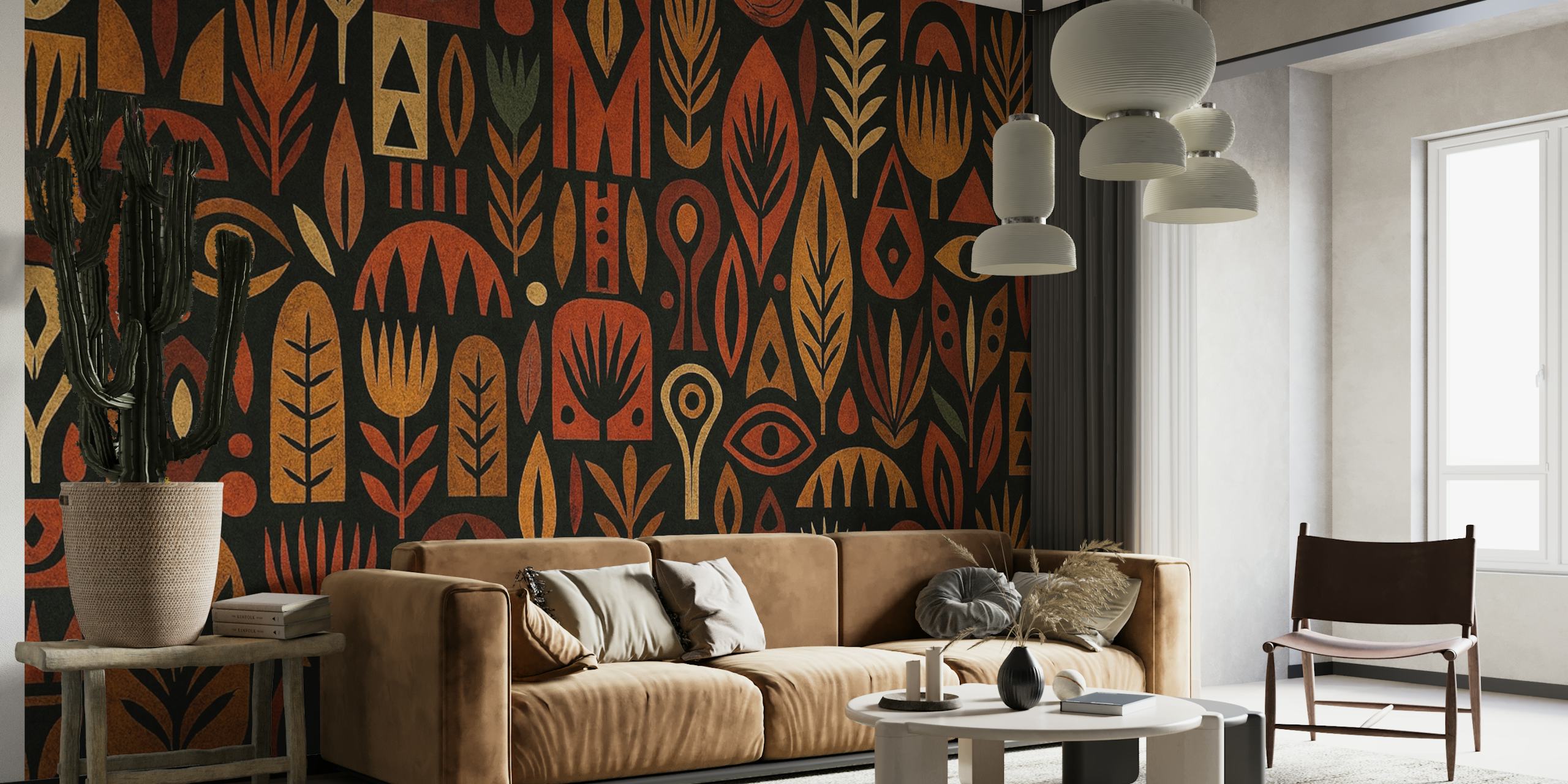 Botanic Tribal Symbols tapetti huoneessa