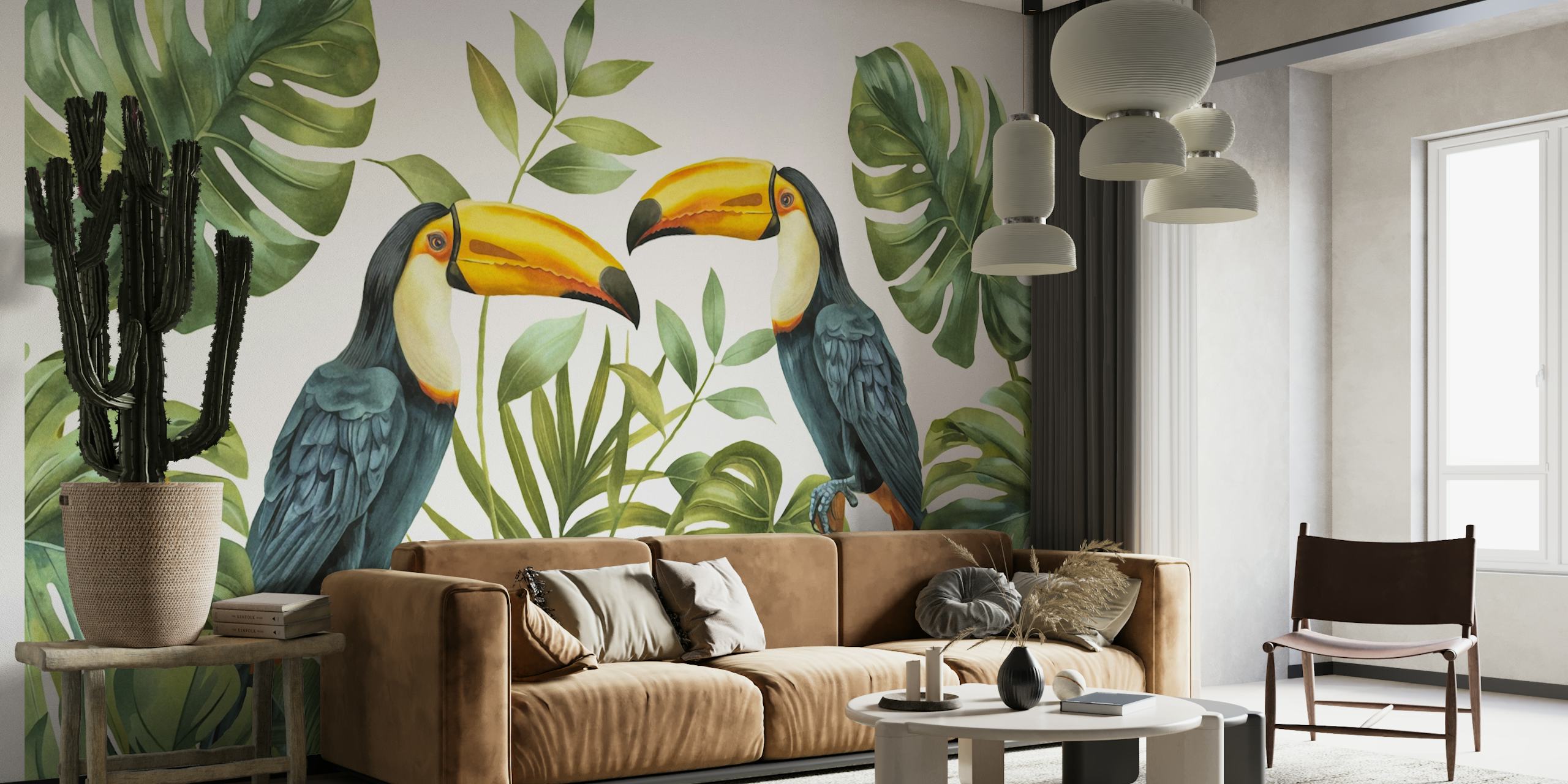 Lush Jungle Toucan Bird Friends diseño de papel tapiz