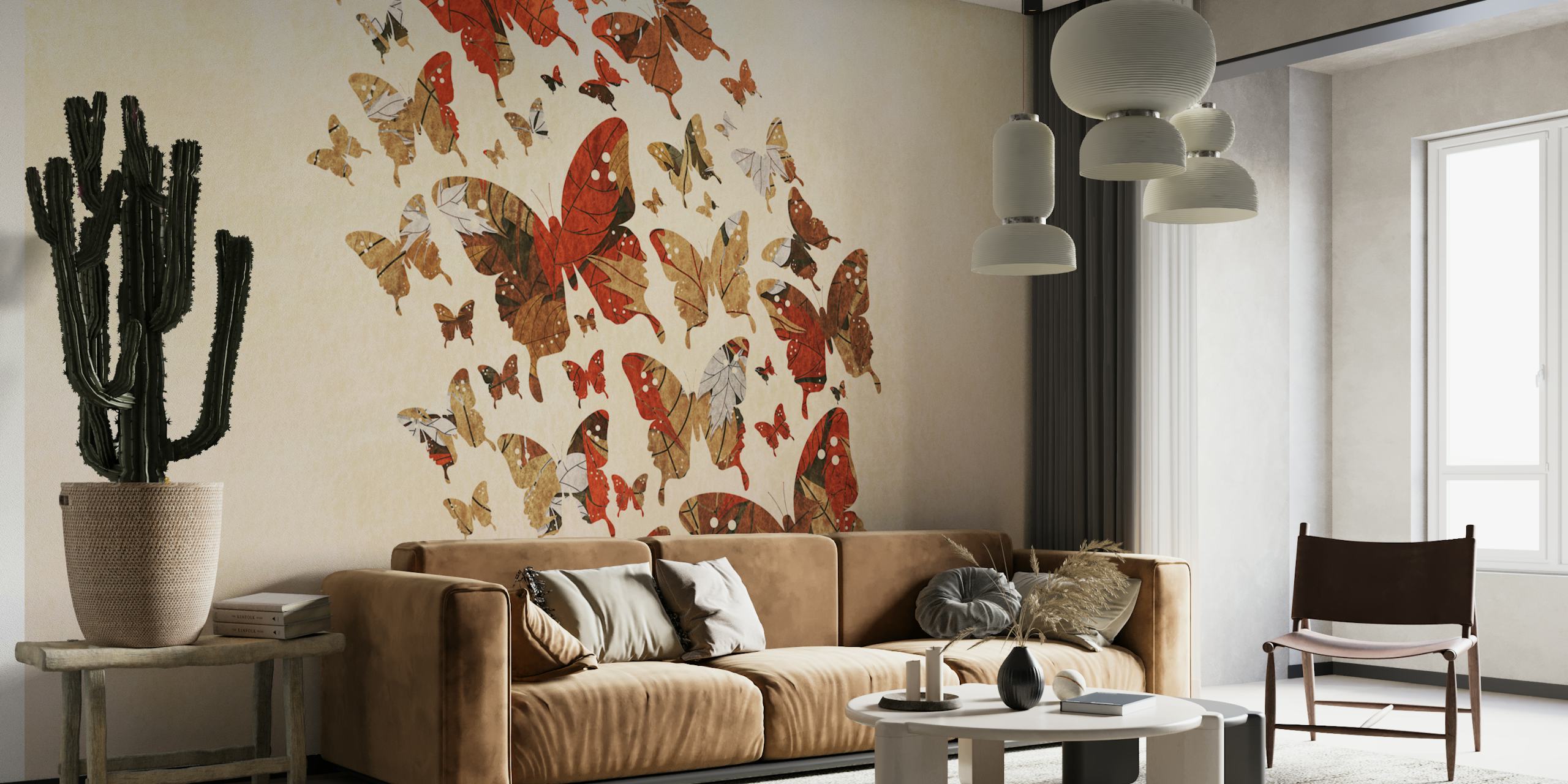 Tapetdesign med sommerfugle i et rum