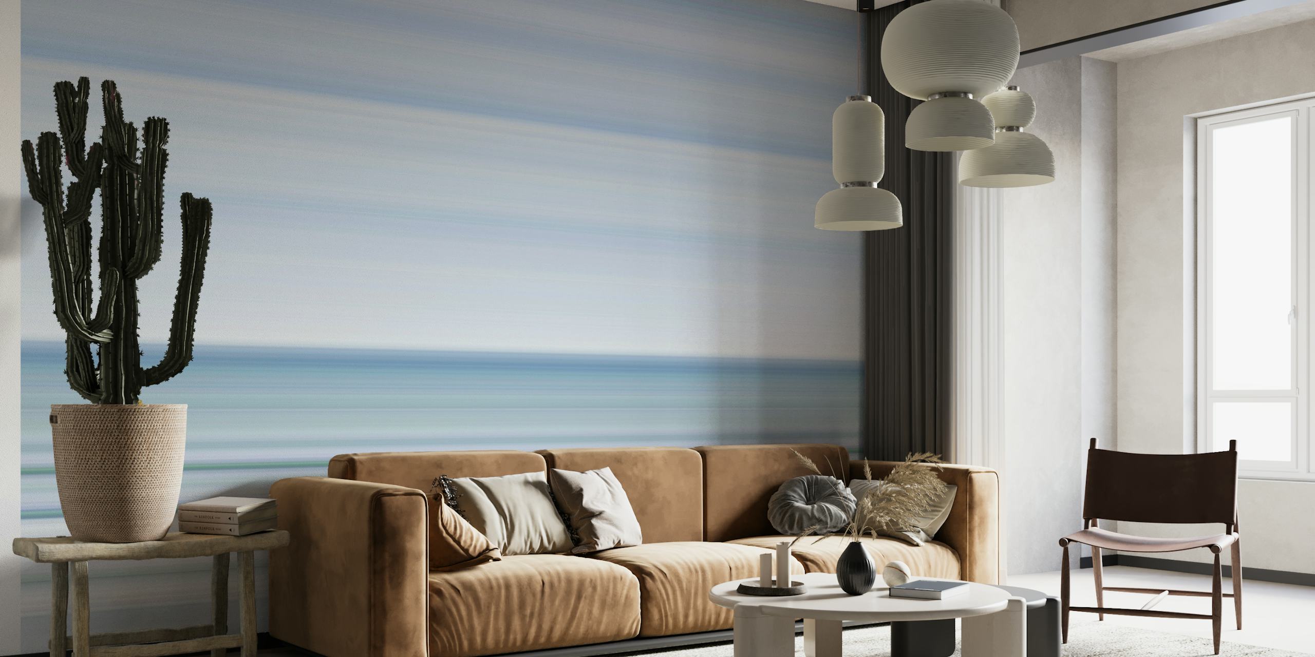 Linje Havs wall mural featuring serene blue and white horizontal lines