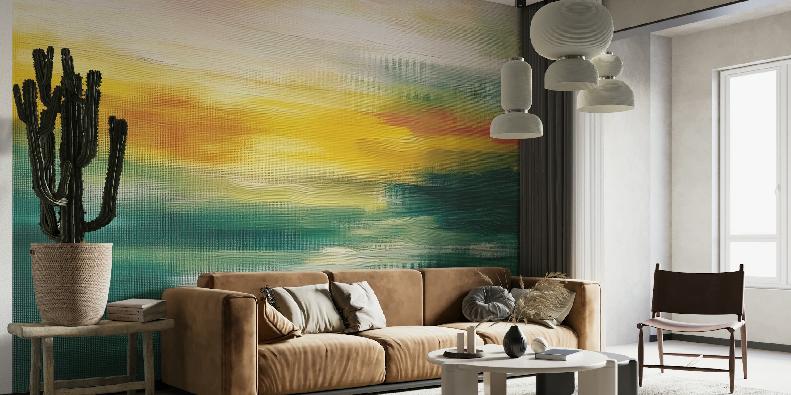 Green Yellow Motion wallpaper displayed in a room