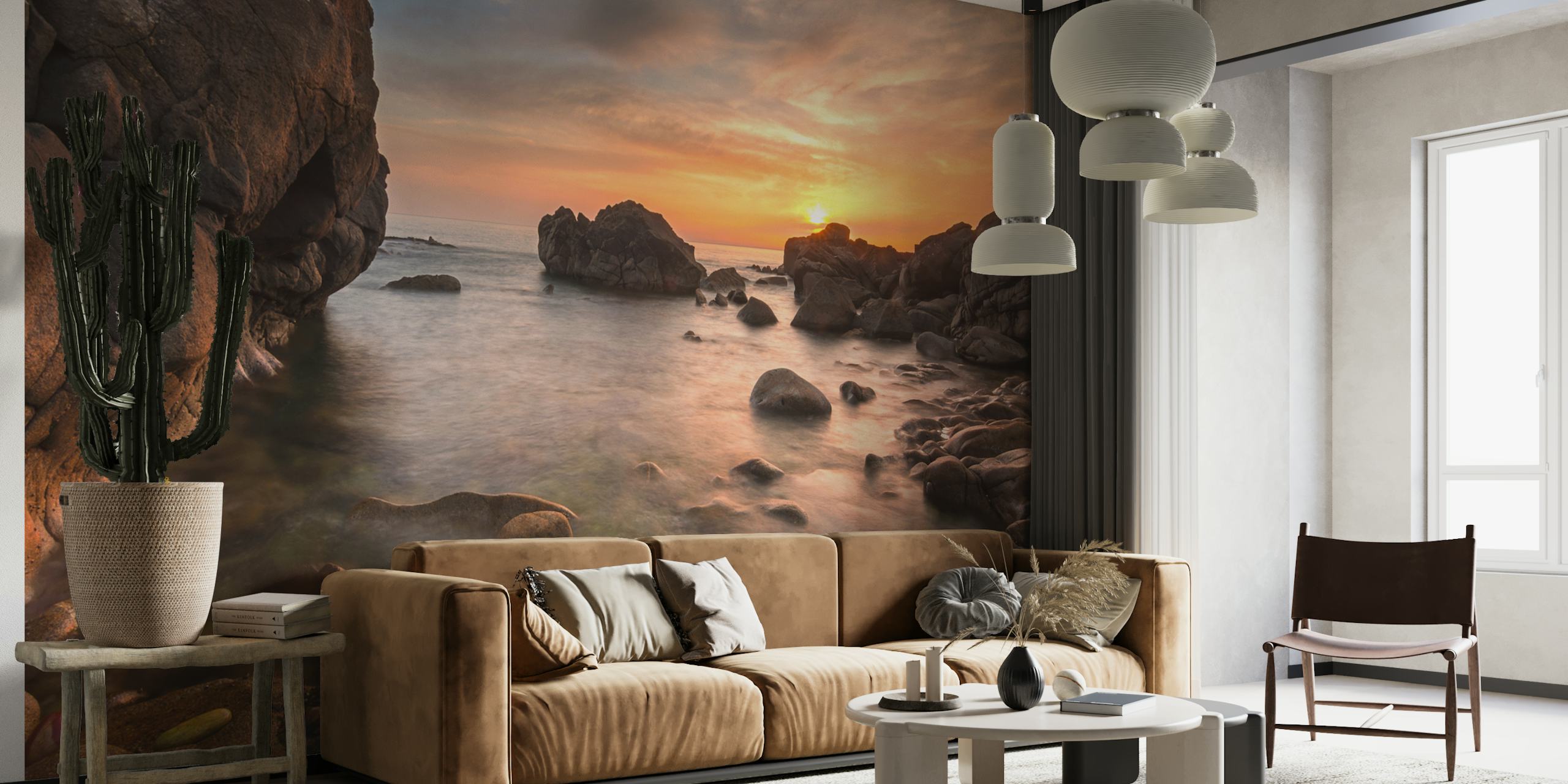 The beach with golden rocks papel de pared en una habitación