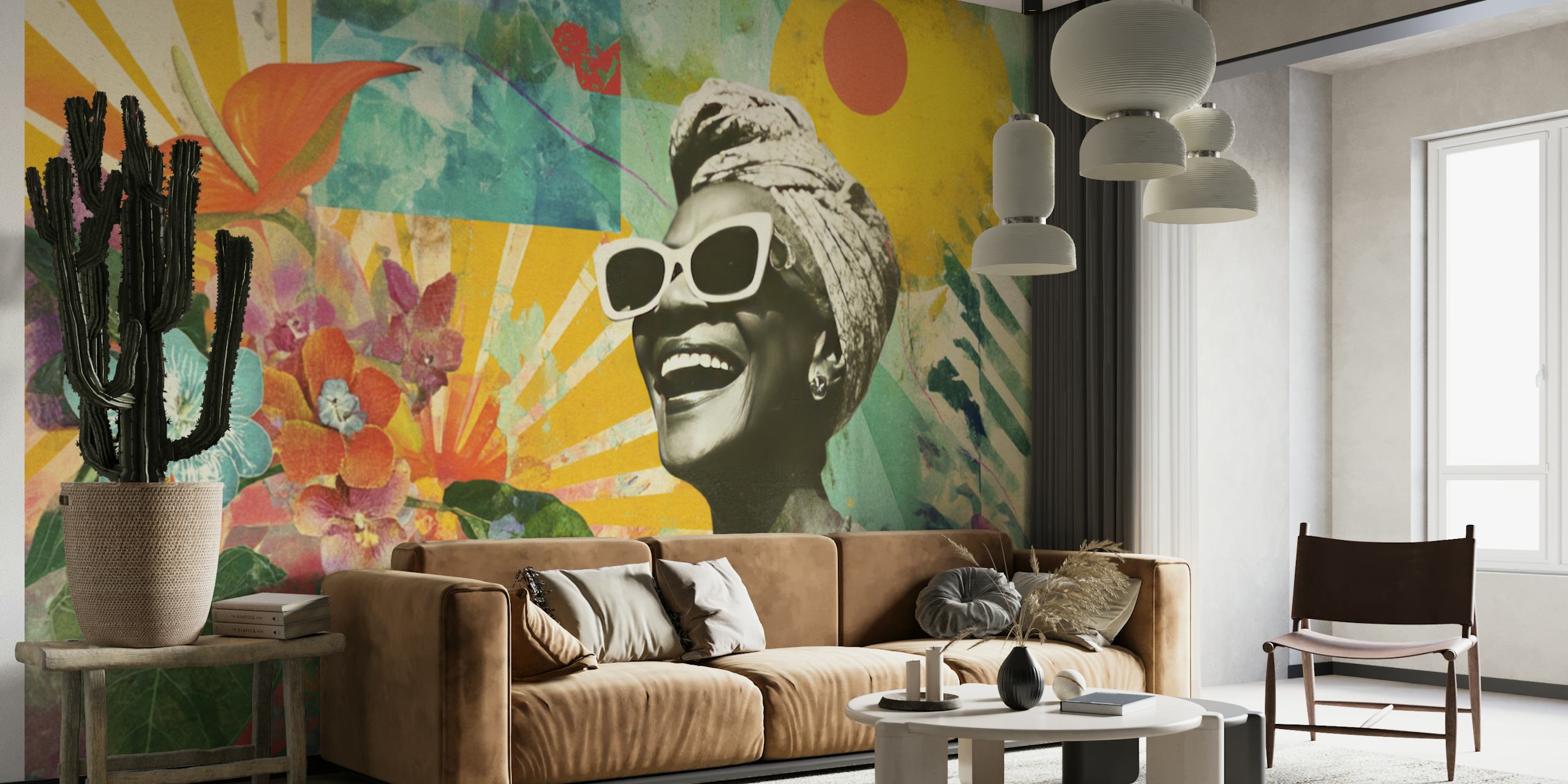 Papel pintado Radiant Retro Vibes Black Diva en una habitación