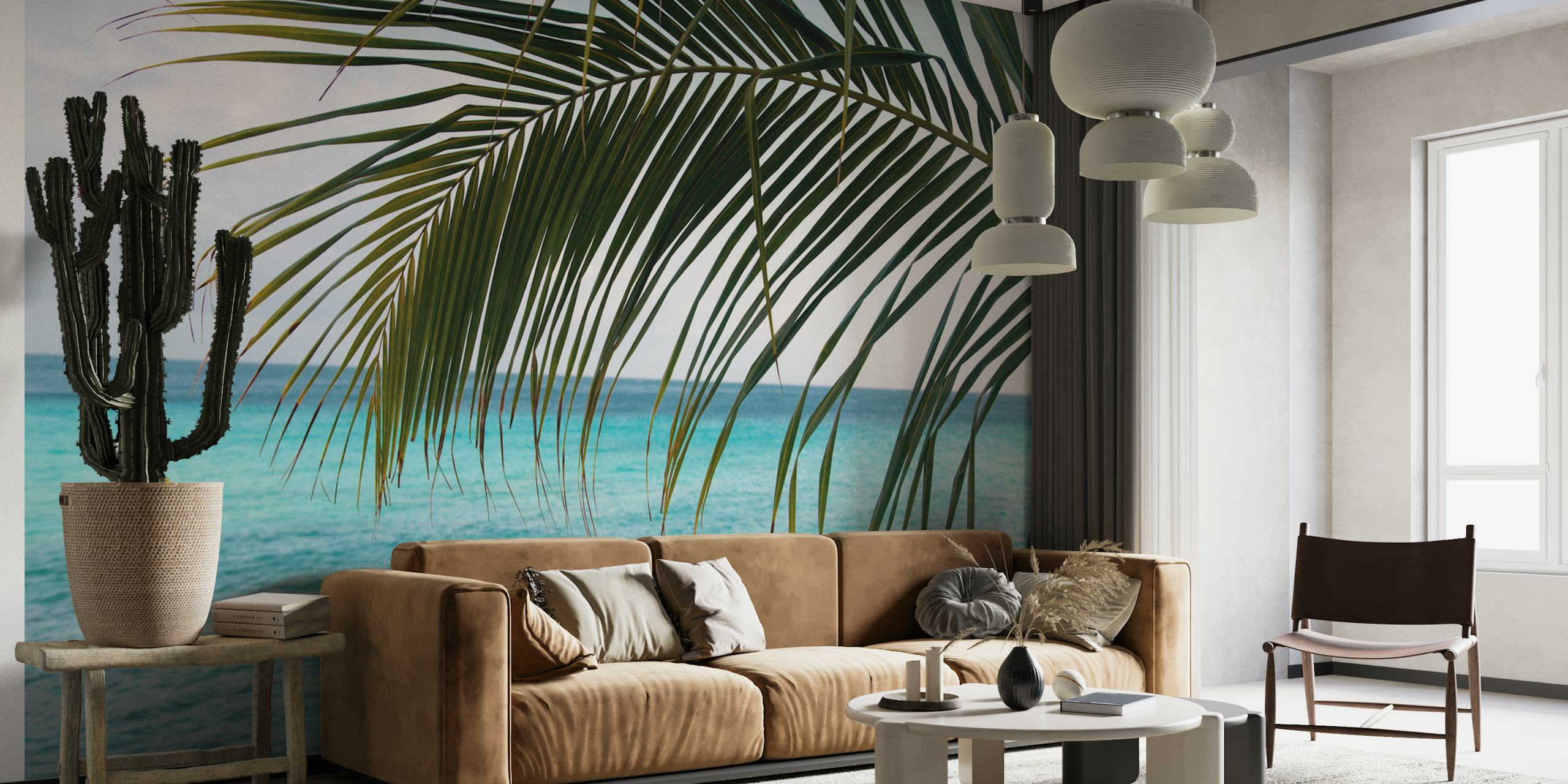 Caribbean Sunrise Ocean Palm wallpaper in a room