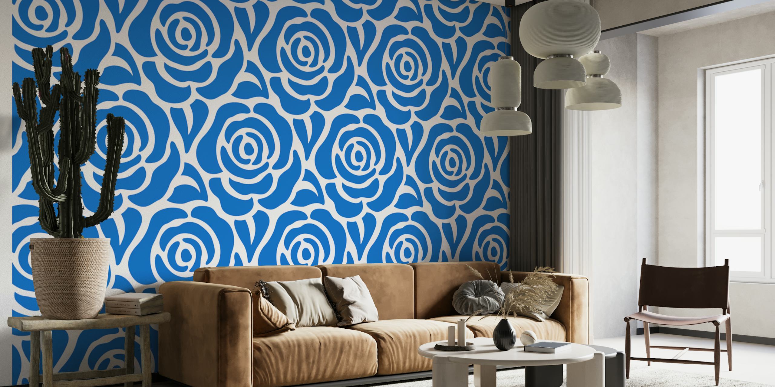 Blooming roses pattern wallpaper in room