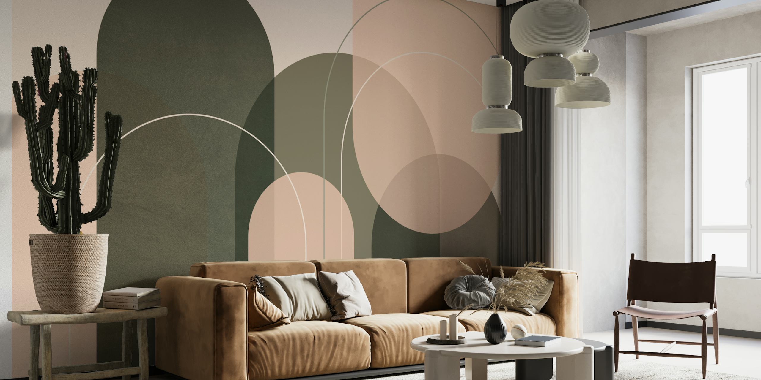 Olive Green Peach Harmony Tapete in einem Raum