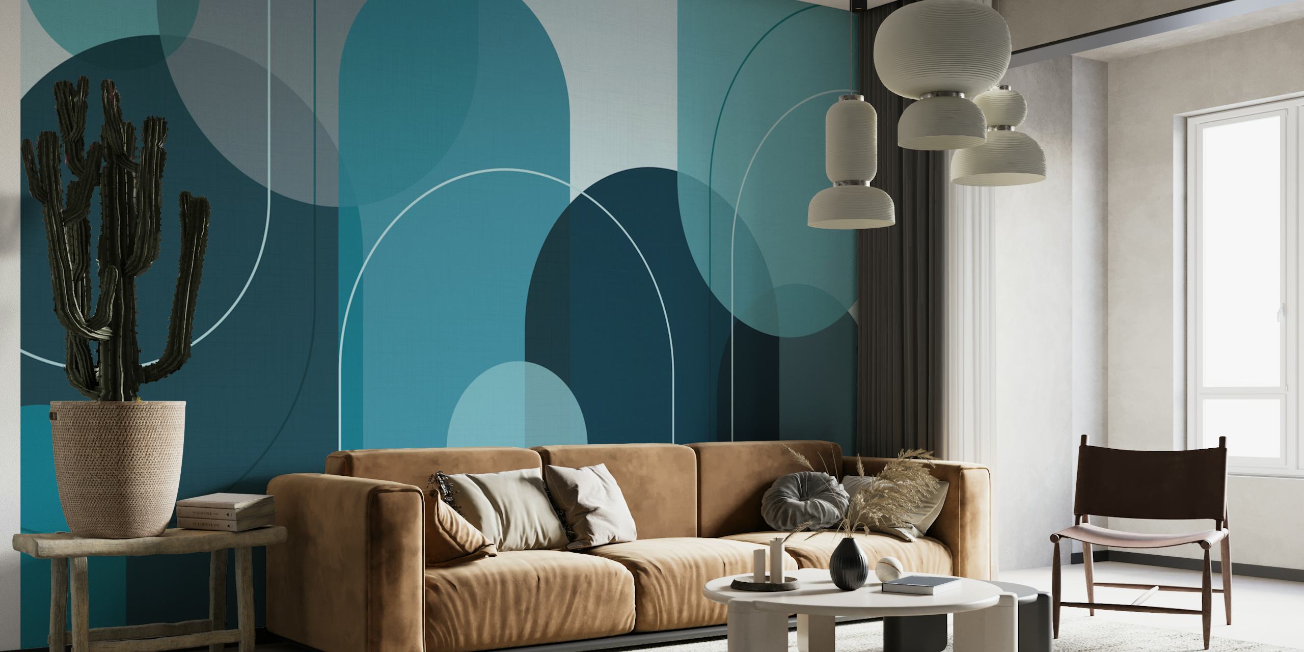 Geometric turquoise and teal arches wallpaper