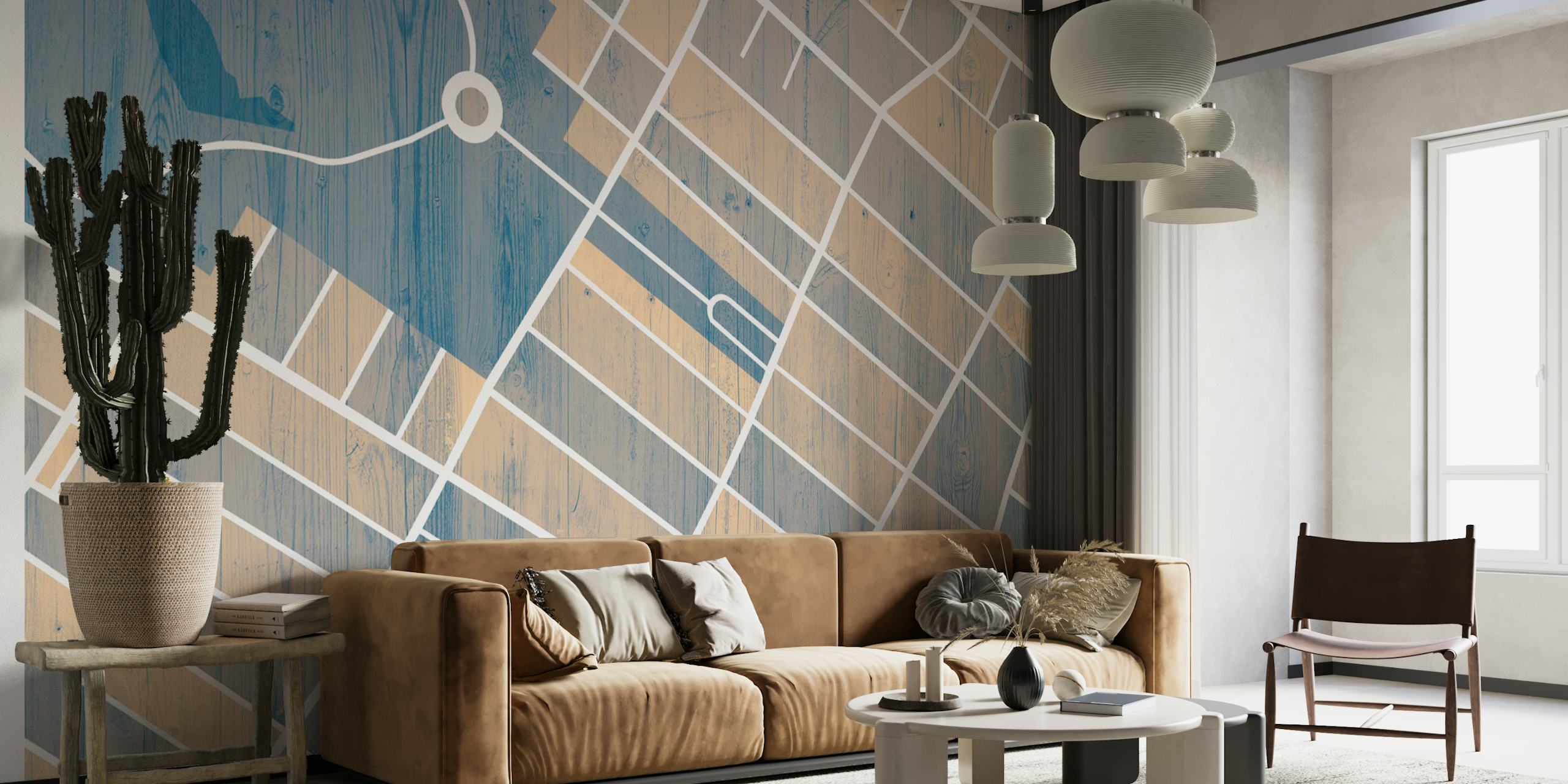 Jersey City map design with blue and beige colors, geometric pattern wallpaper