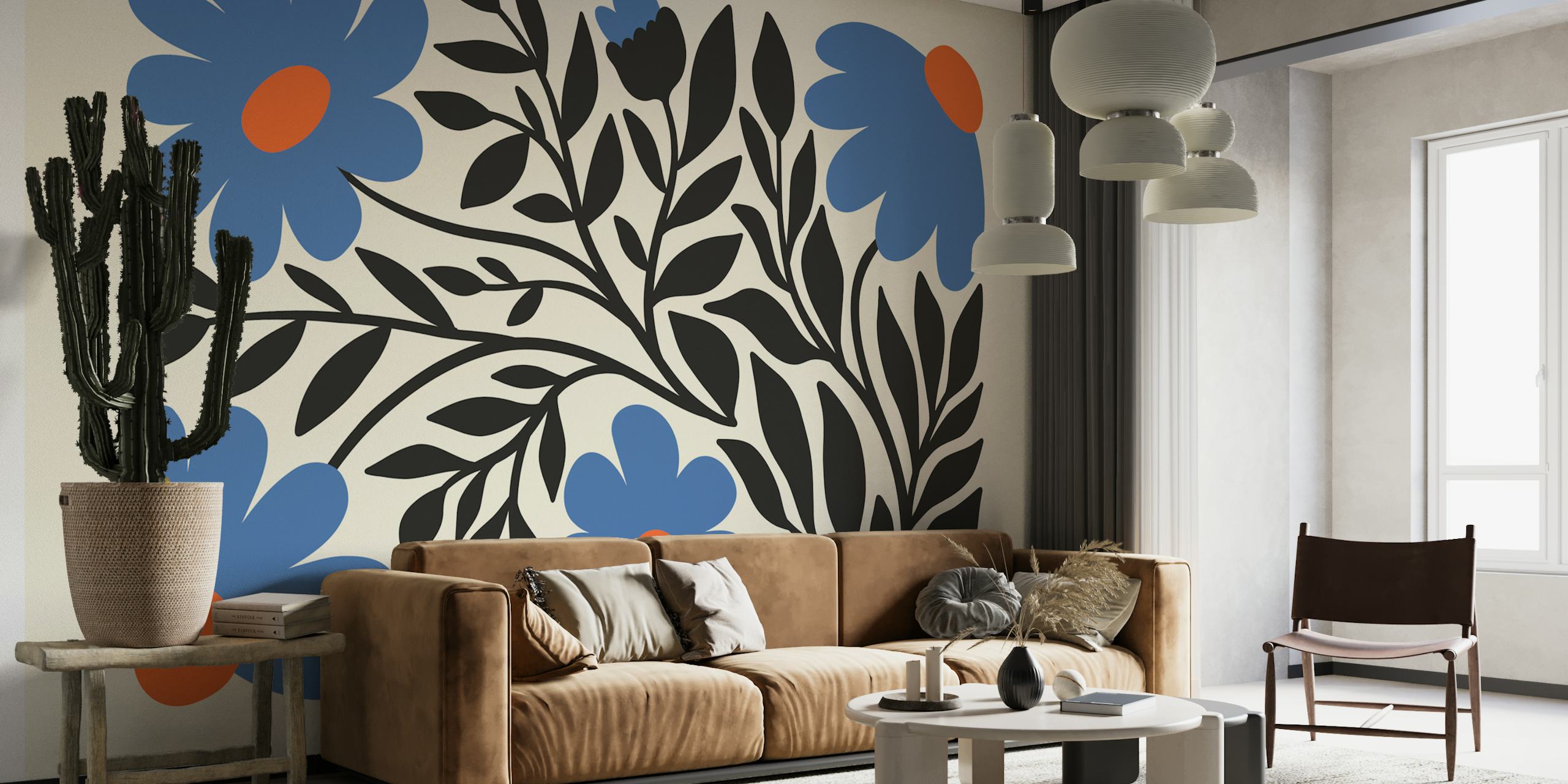 Bold blooms in blue floral wallpaper design