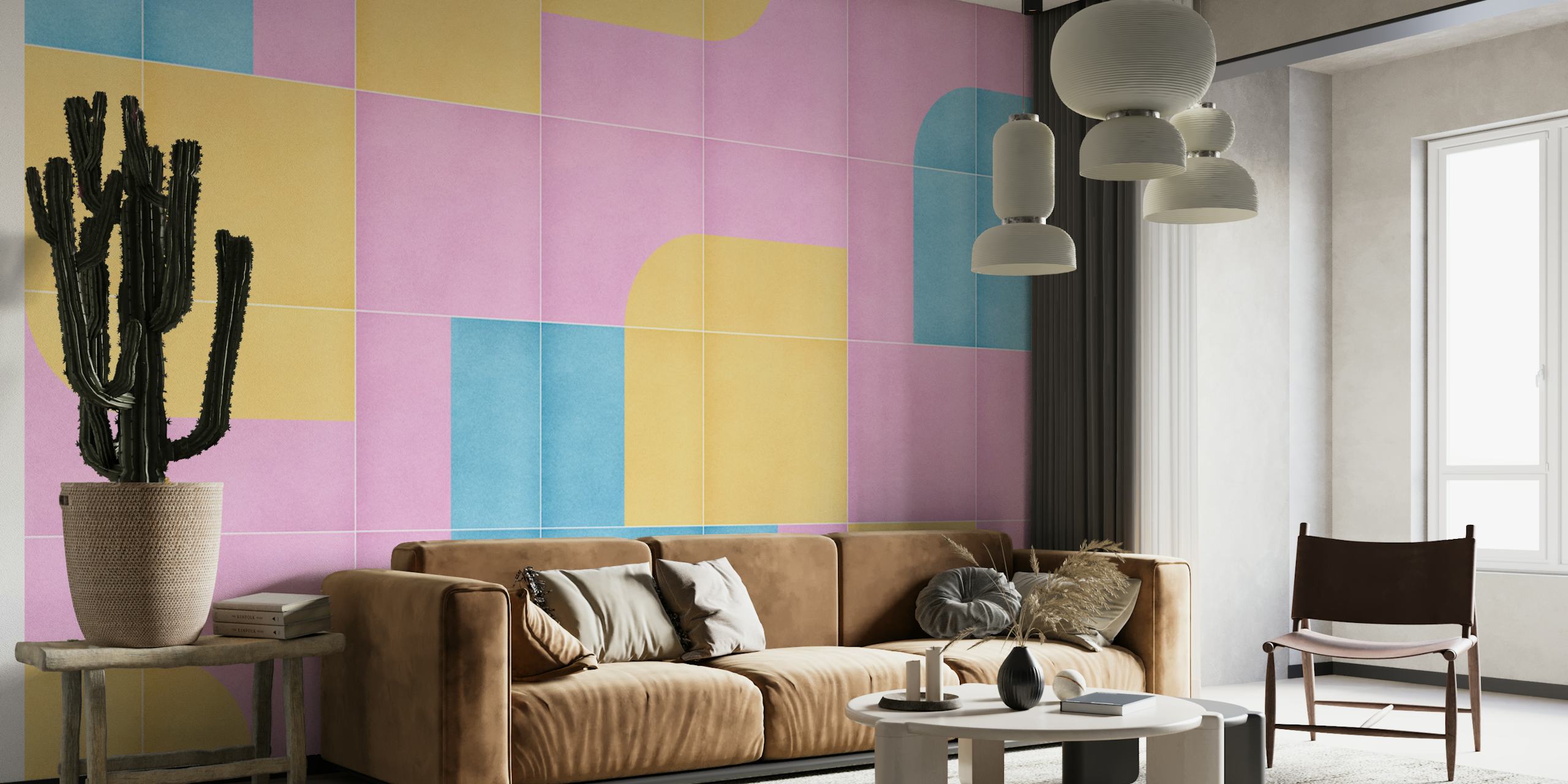 Vibrant Retro Tiles 10 tapet i ett rum