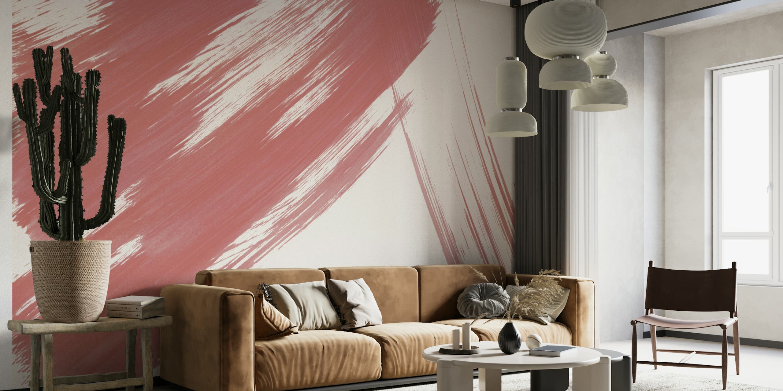 Ταπετσαρία Dusty rose brushstrokes σε ένα δωμάτιο
