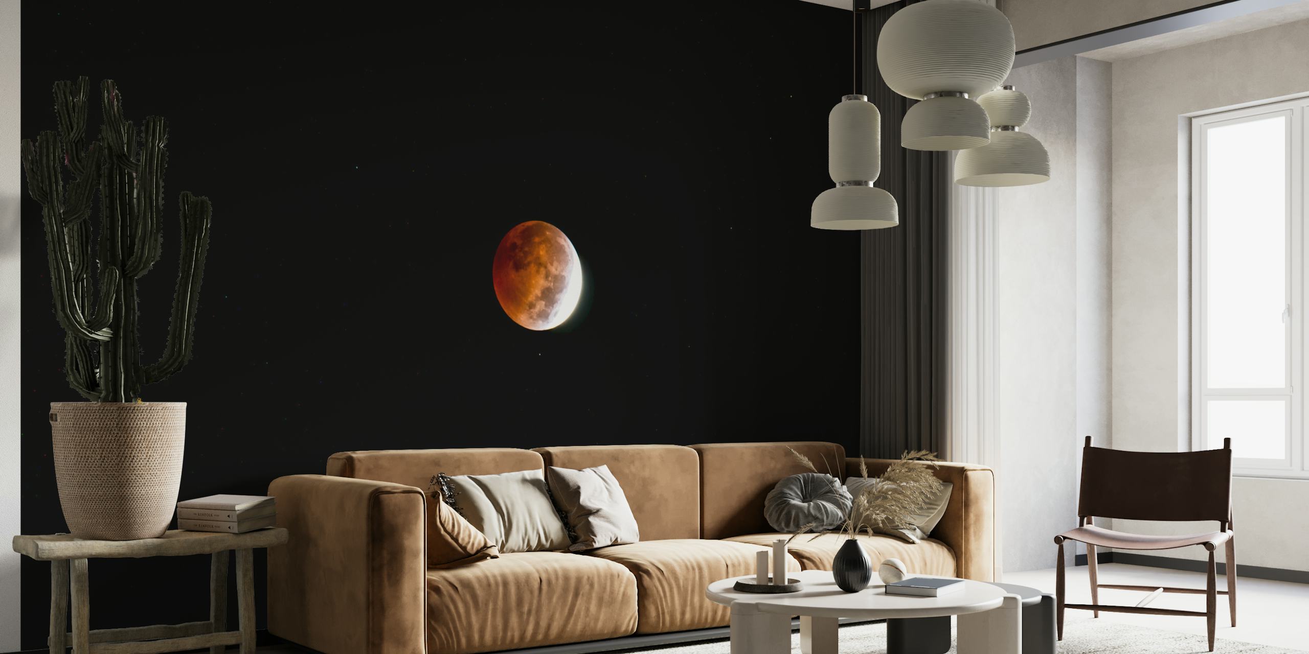 Blood moon eclipse with red hues against a black background wallpaper
