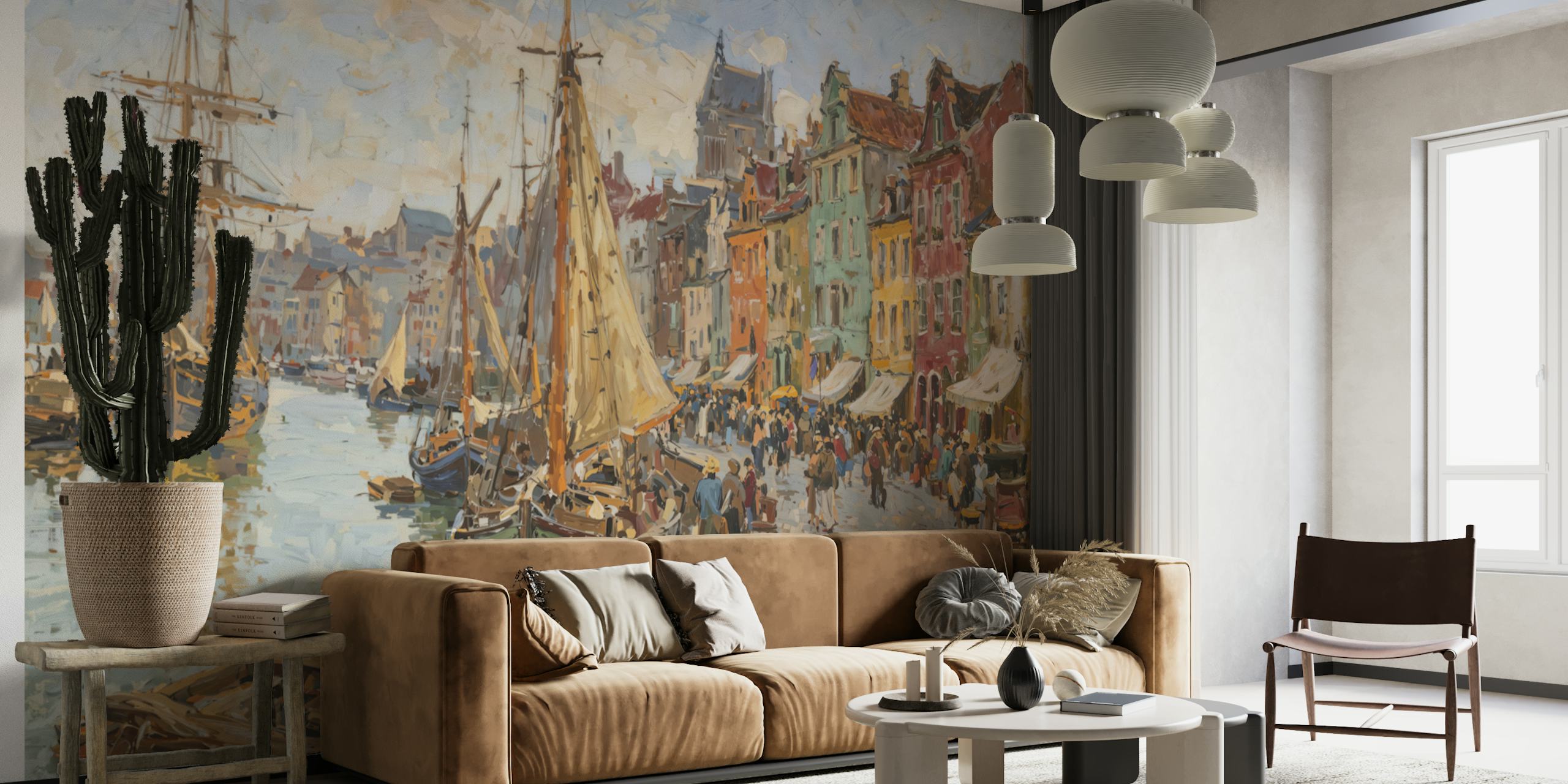 Historic Port Town Escape wallpaper in a room