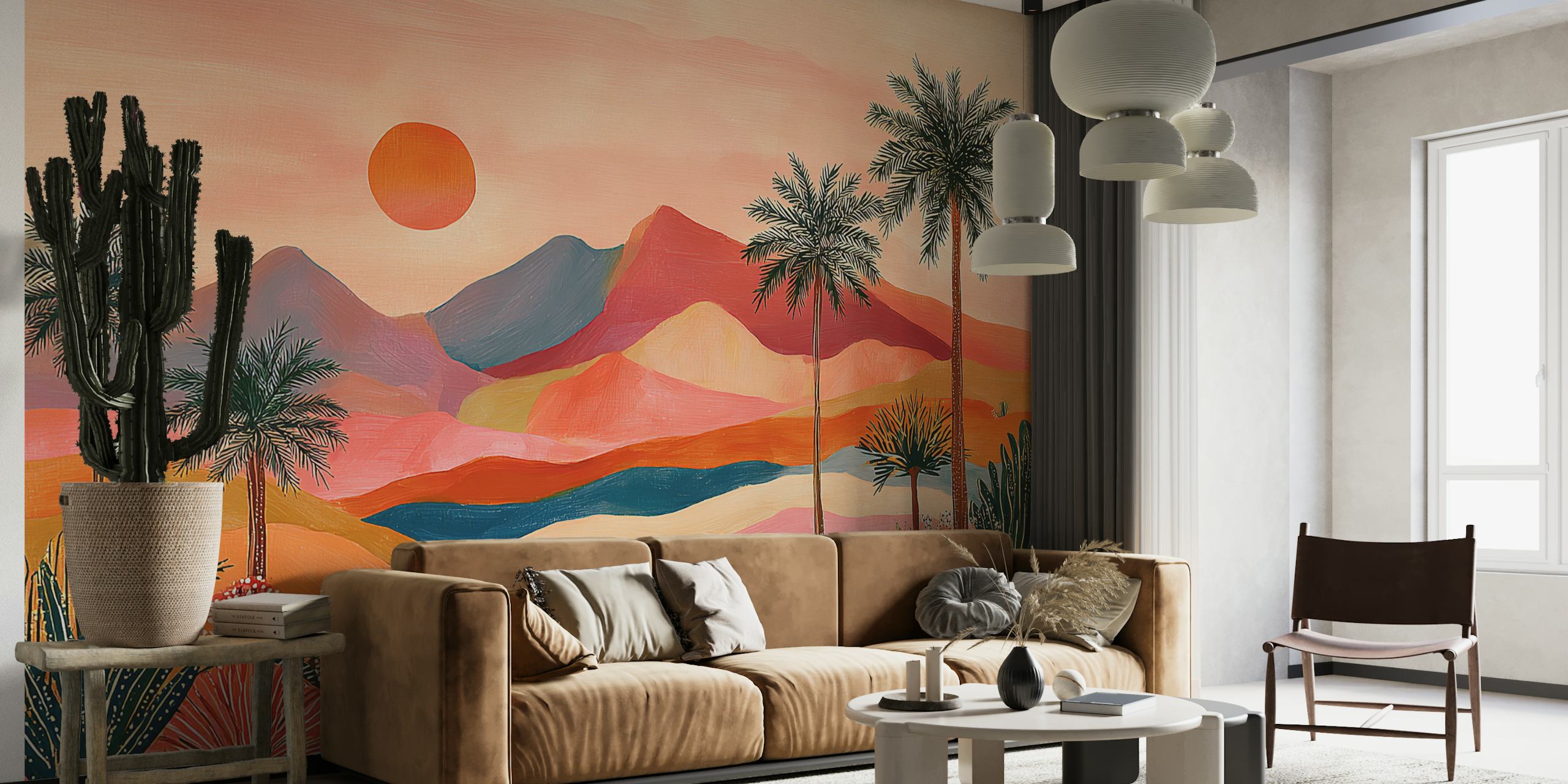 Tropical landscape with palm trees and sunset wallpaper