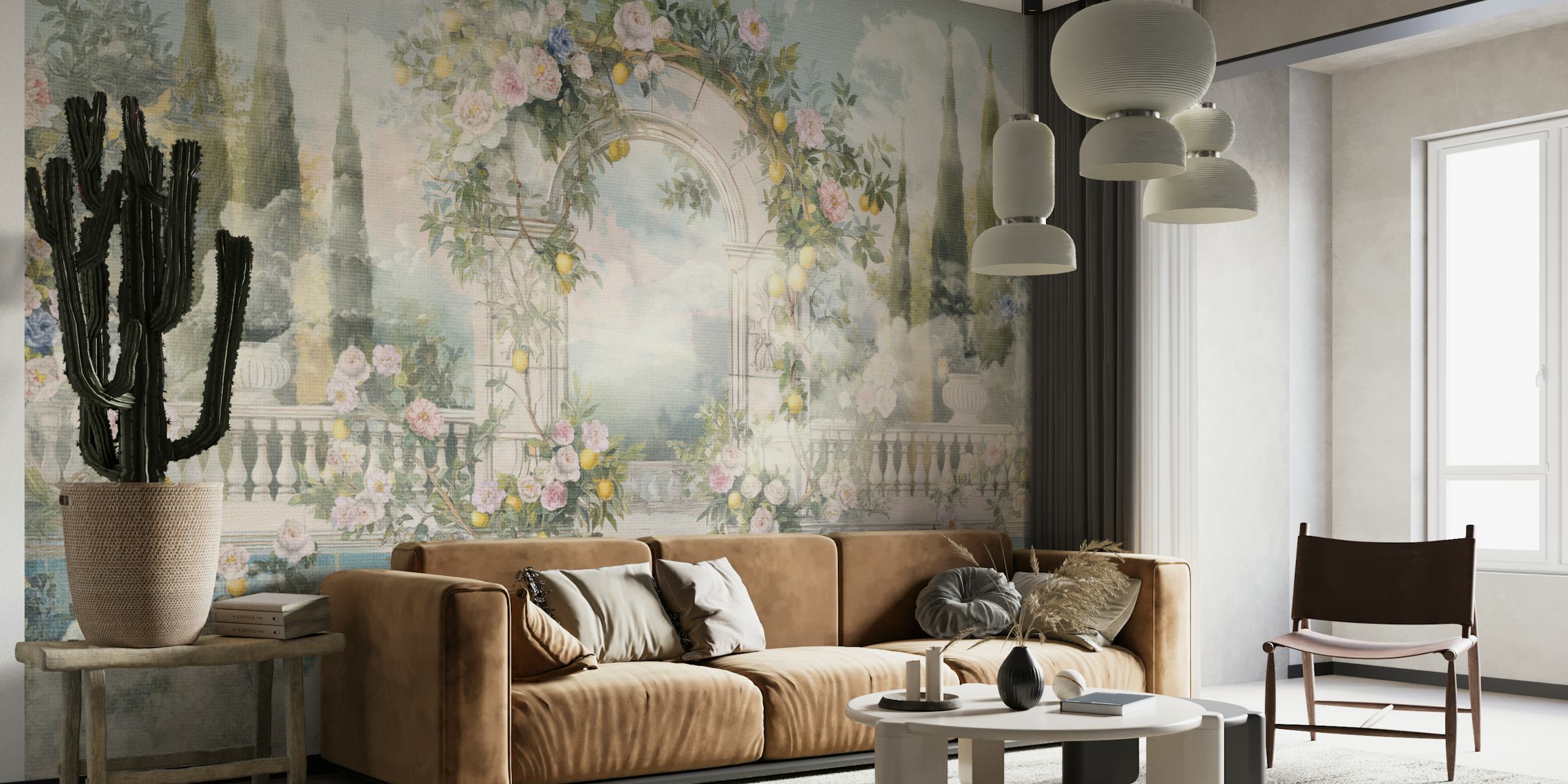 Tapeta Clouds and Lemon Floral Archway u sobi