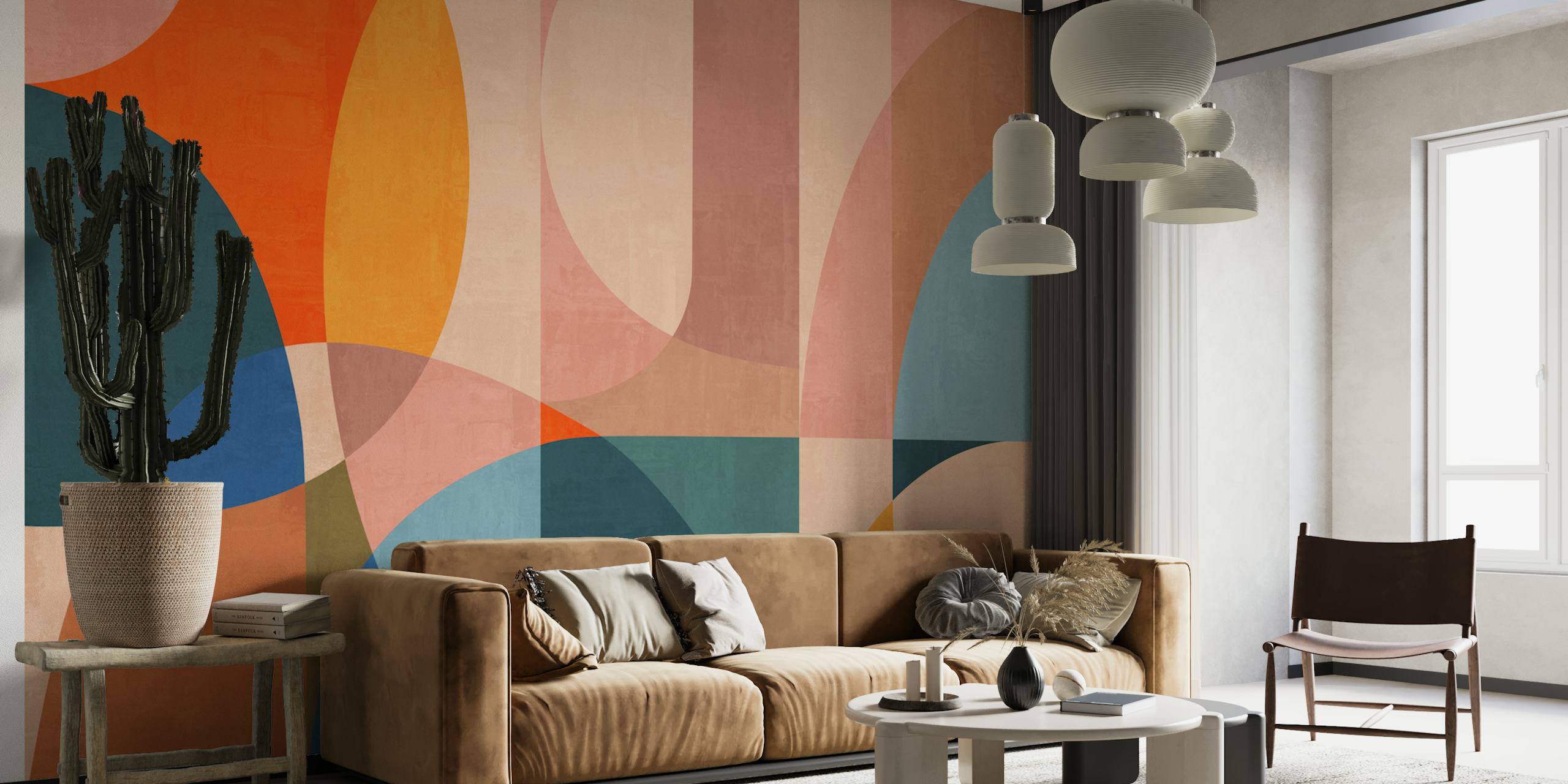 Ταπετσαρία Modern Geometric Color Fusion σε ένα δωμάτιο