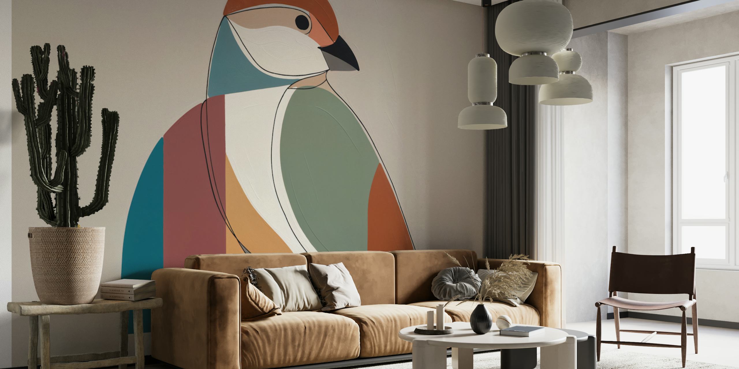 Colorful geometric bird design with pastel colors wallpaper