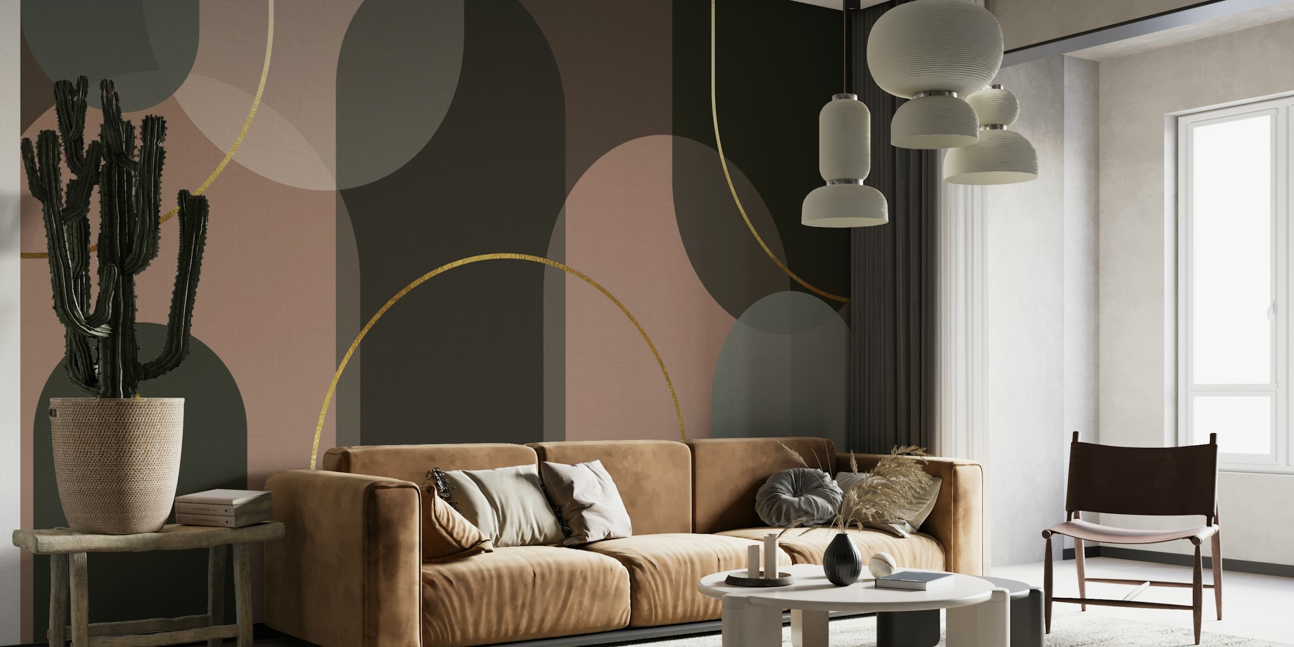Curved Elegance in Neutral Tones behang in een kamer
