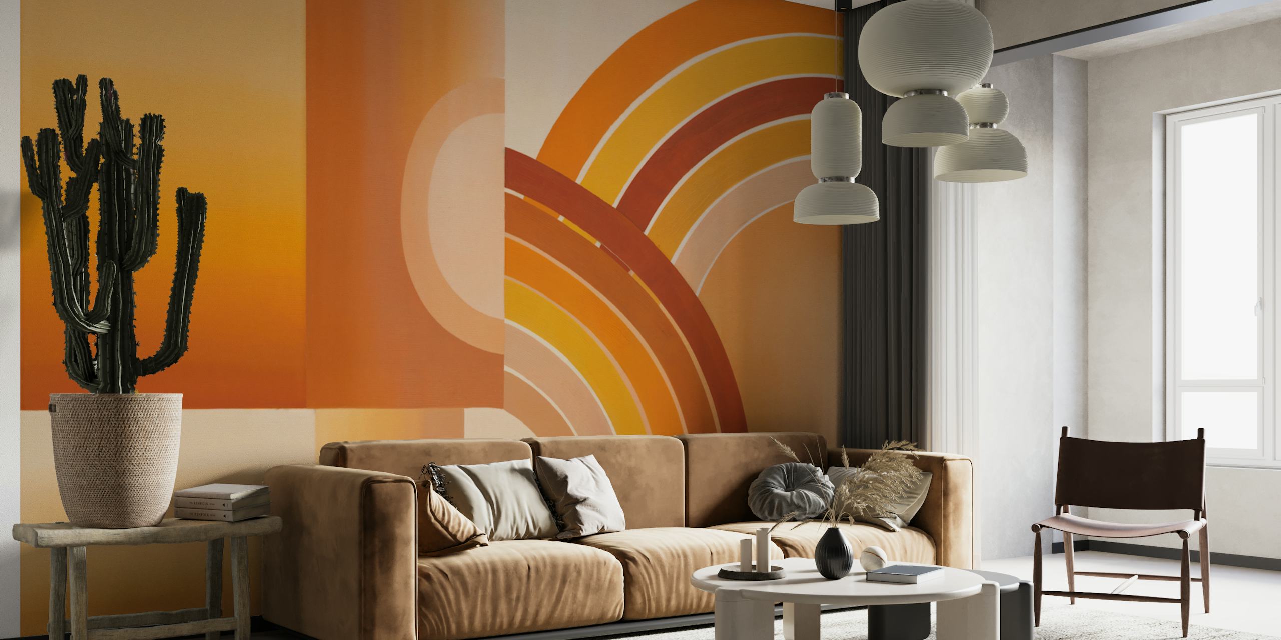 Orange Rainbow Waves wallpaper in a room