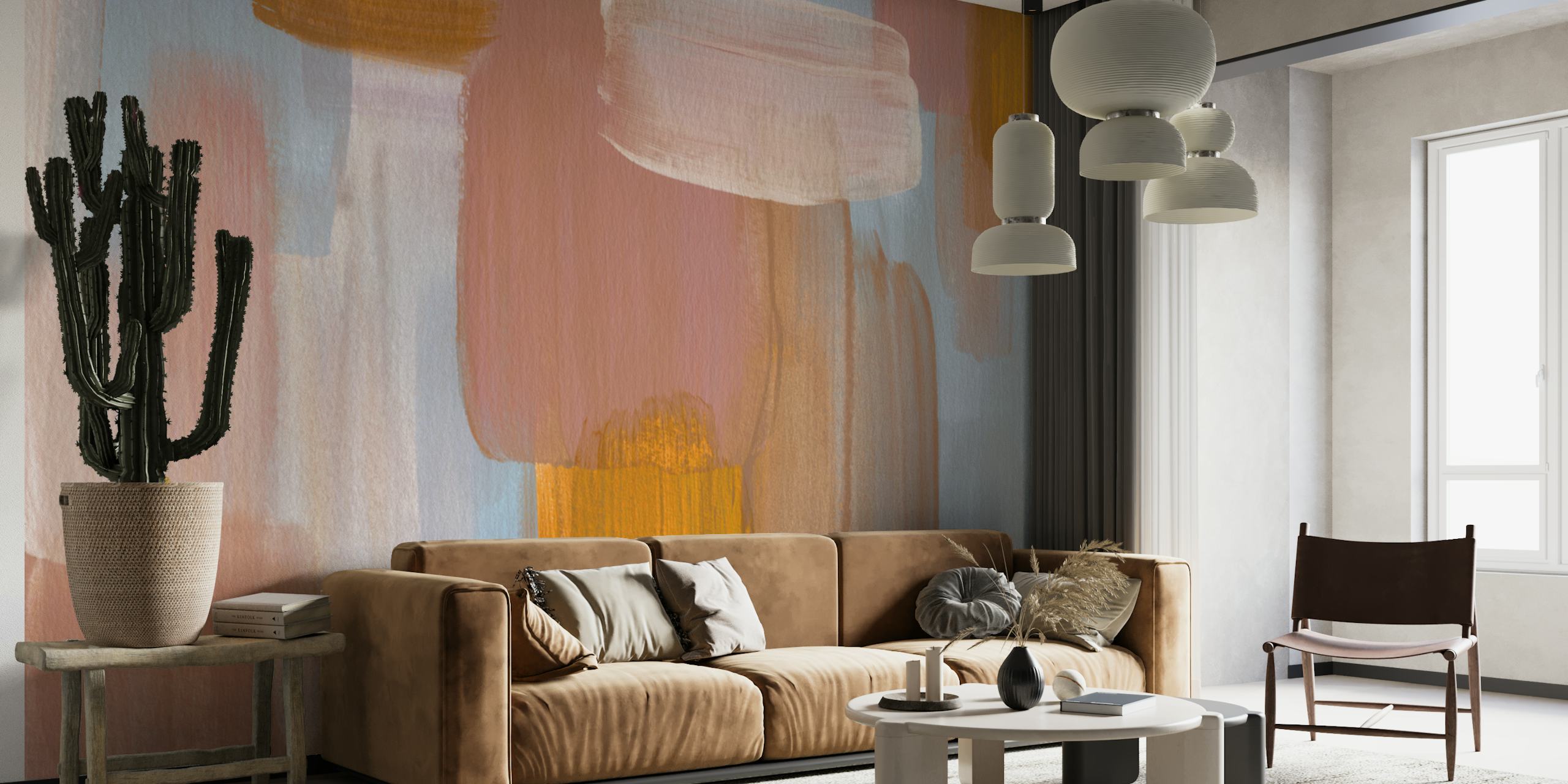Abstract brushstroke wallpaper in pastel colors: pink, brown, blue