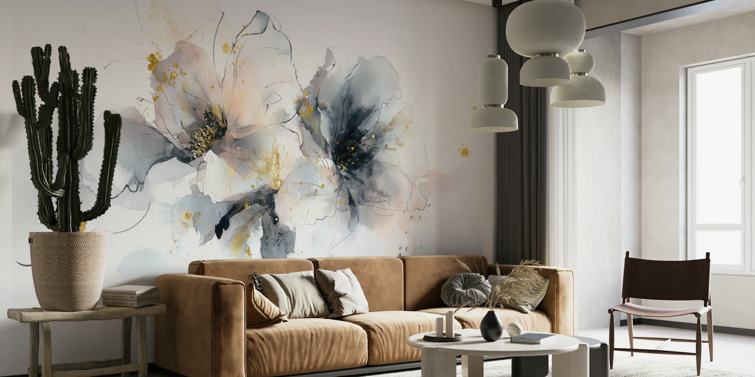 Aquarellblumen mit goldenen Akzenten wallpaper