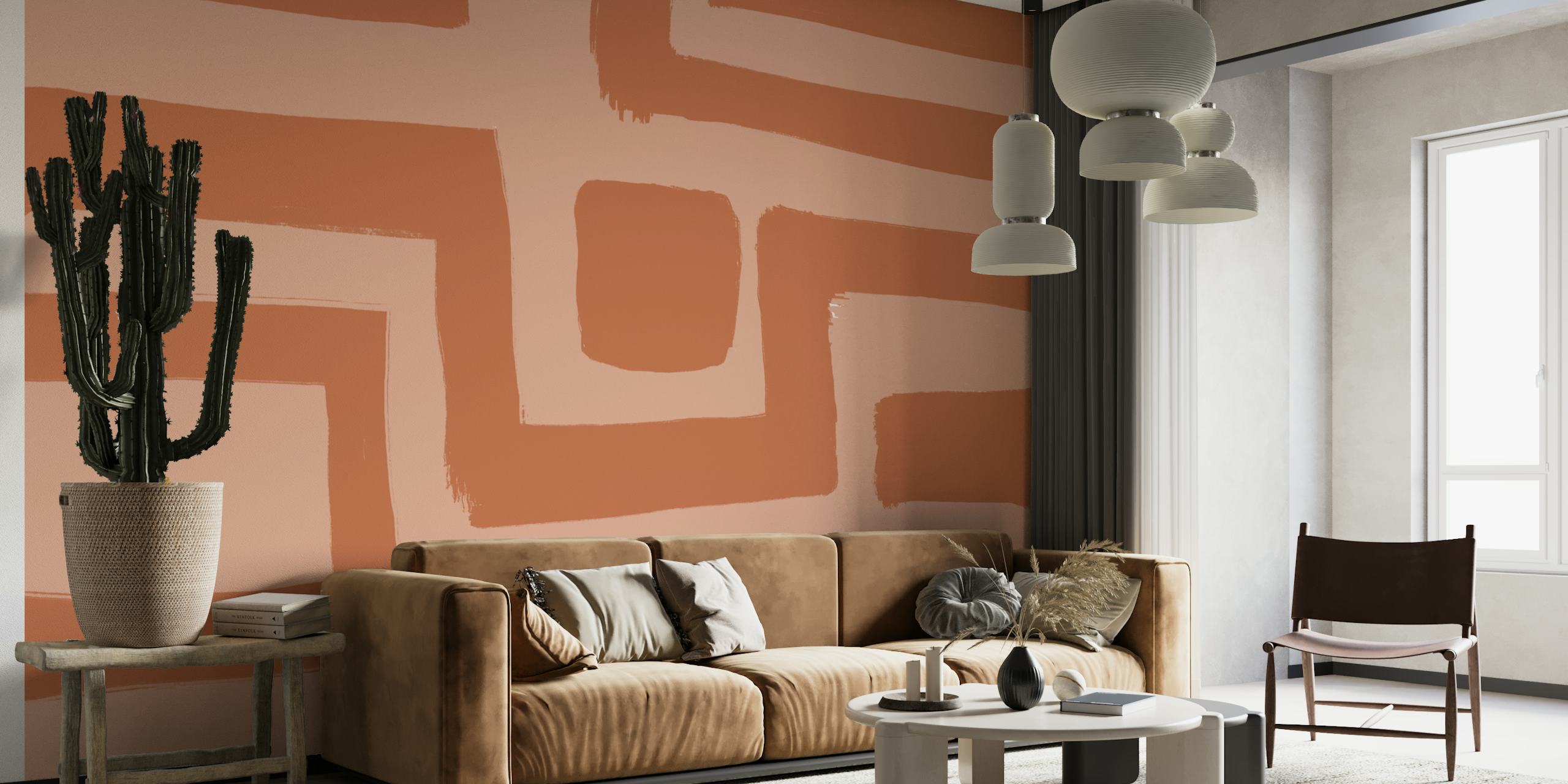 Organic earthy lines wallpaper in a room setting
