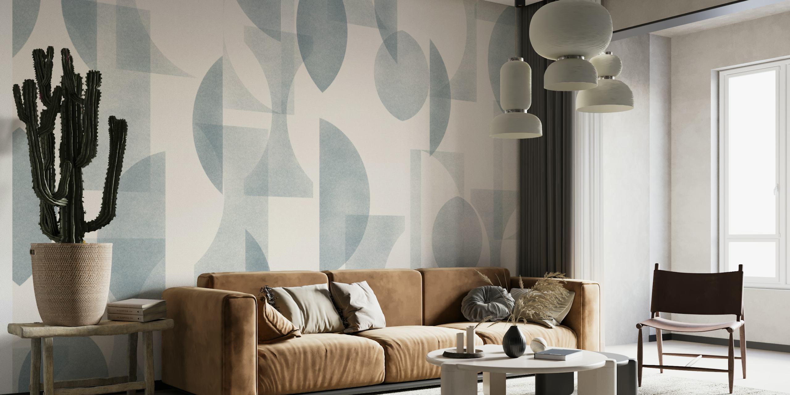 Geometric shapes in soft blue tones on a light background wallpaper