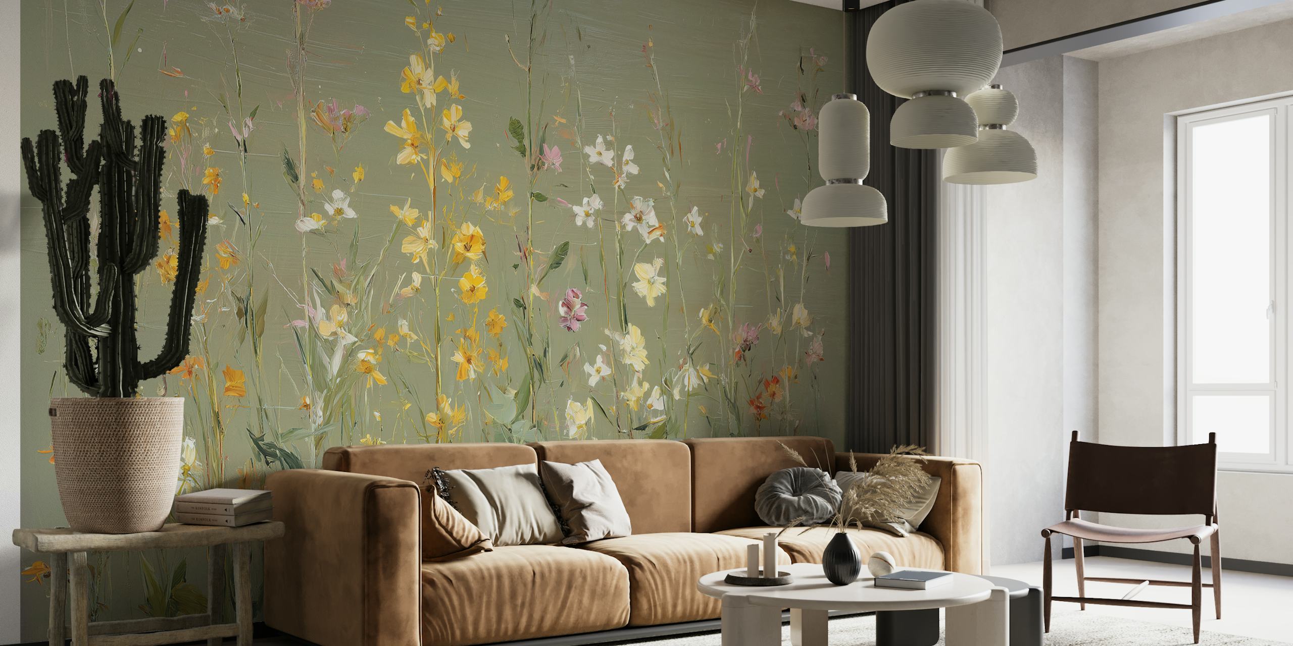 Spring Meadow Floral wallpaper in a room