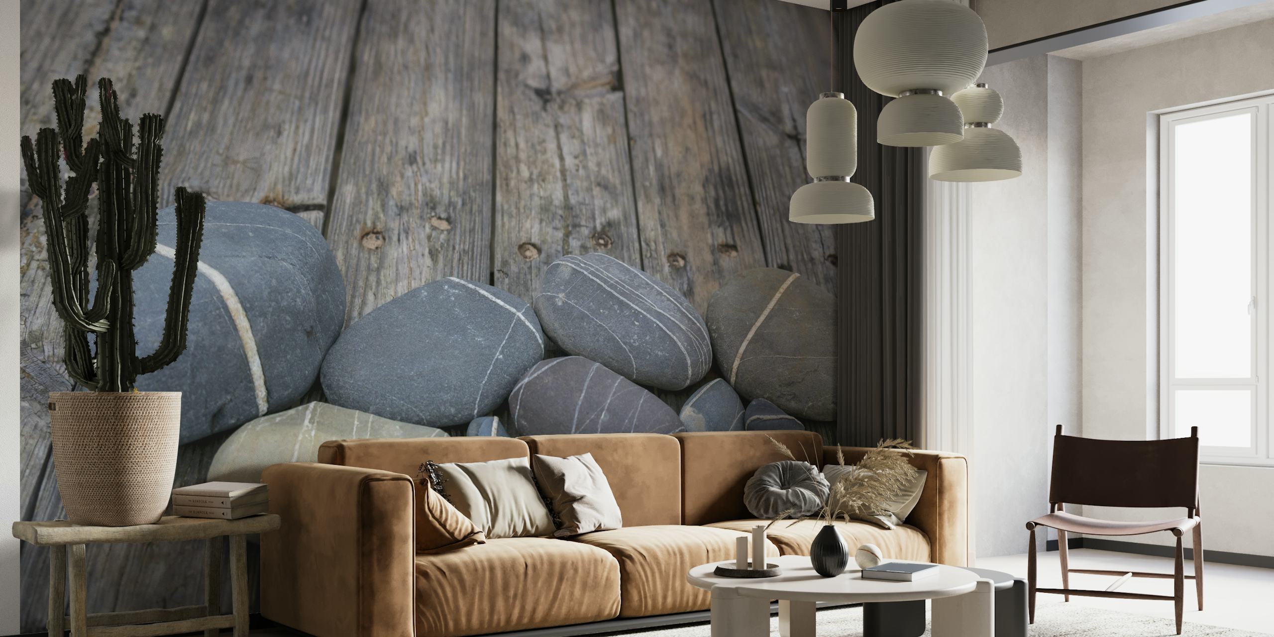 Pebble Collection On Wood wallpaper
