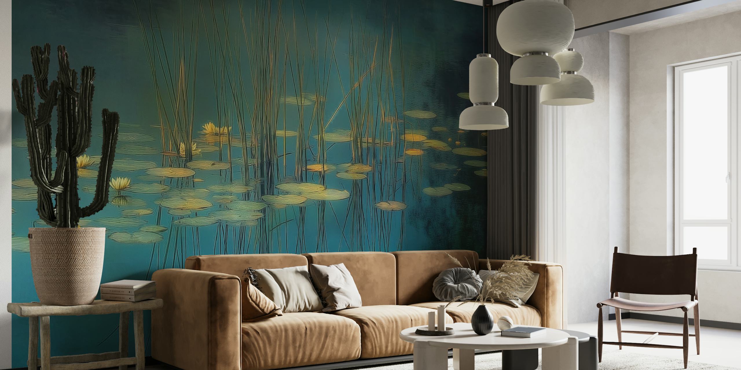 Water Lilies at Dusk wallpaper in a room