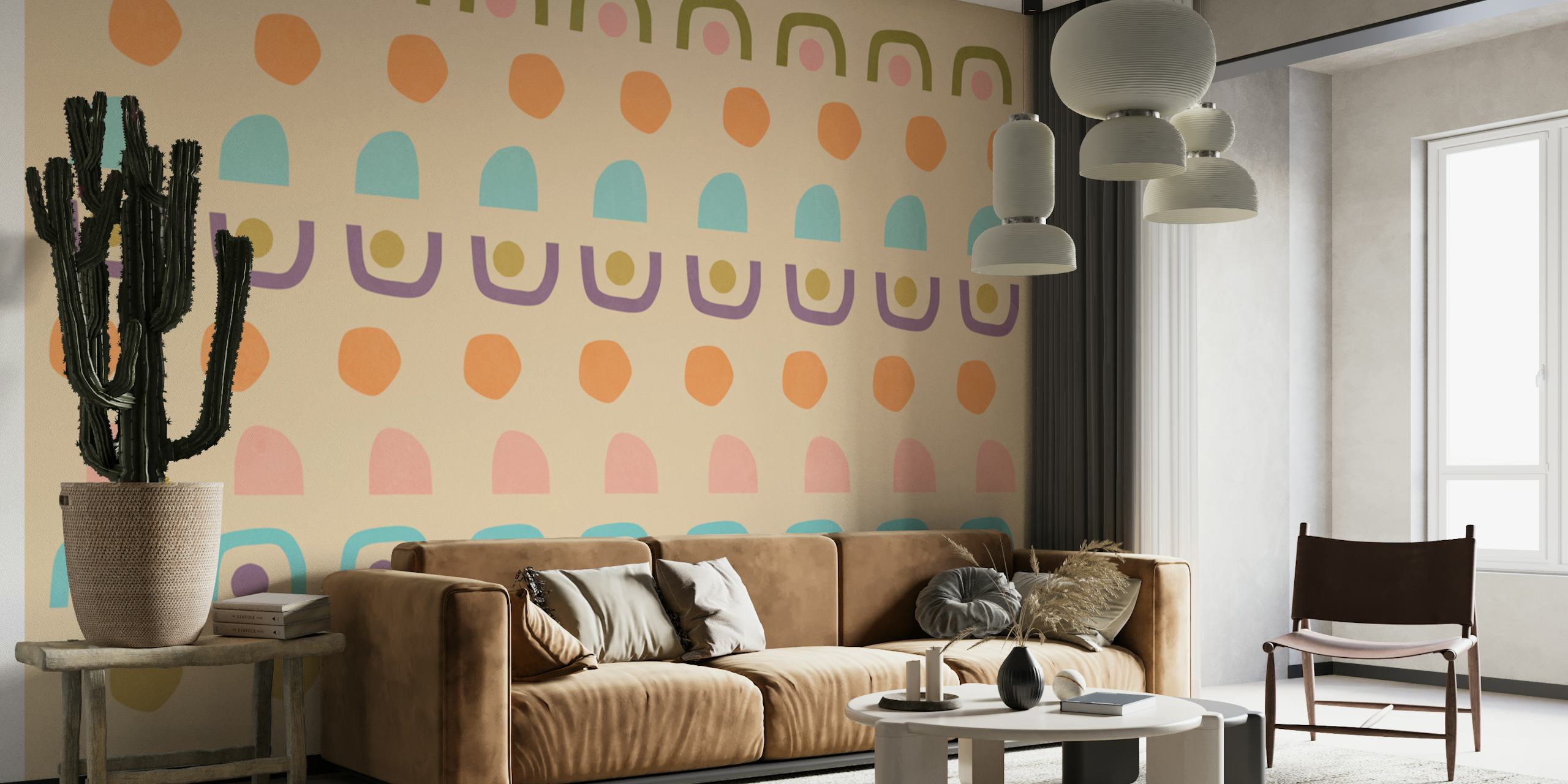 Playful Retro Design papel tapiz en una habitación