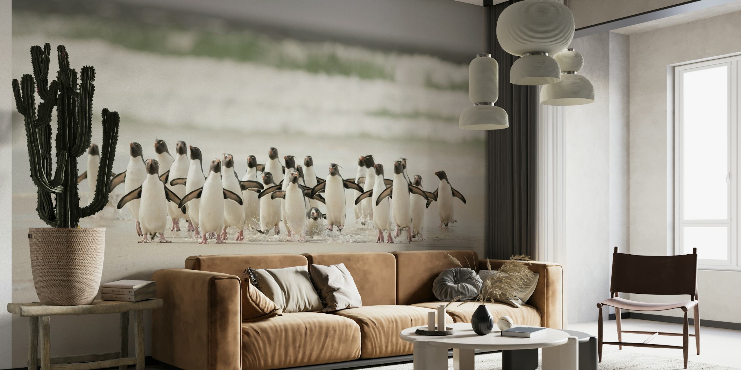 Penguins at the beach wallpaper