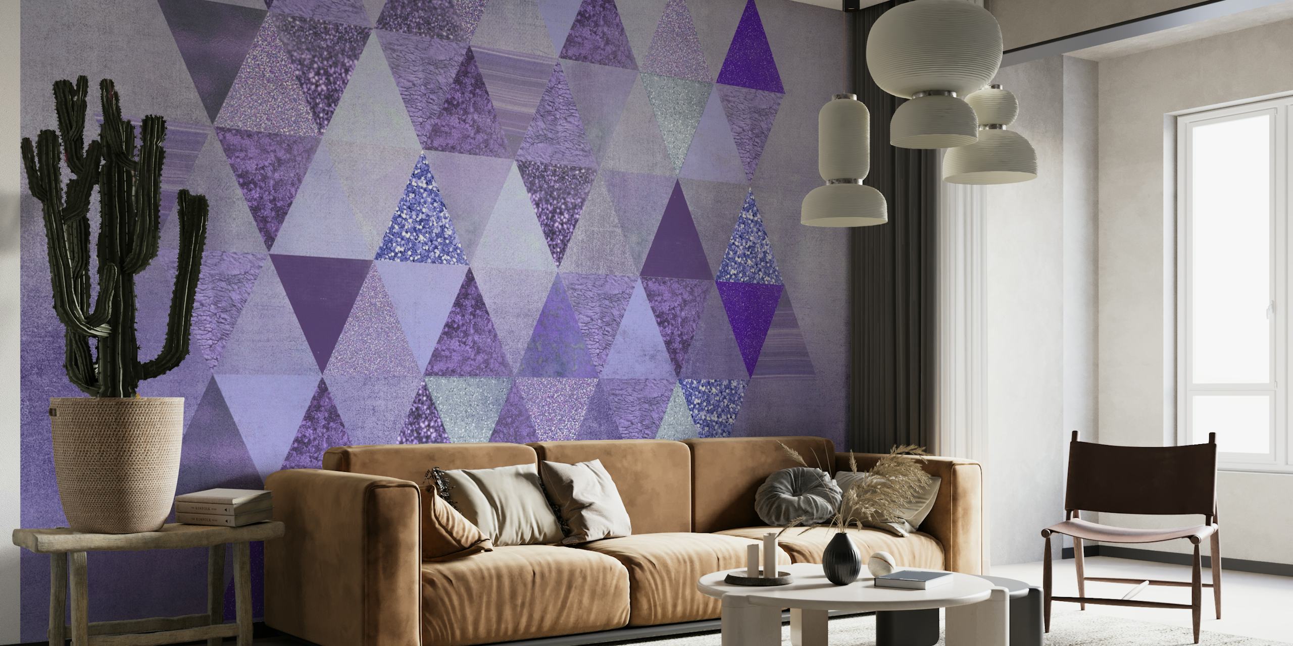 Purple Shiny Glitter Triangles behang