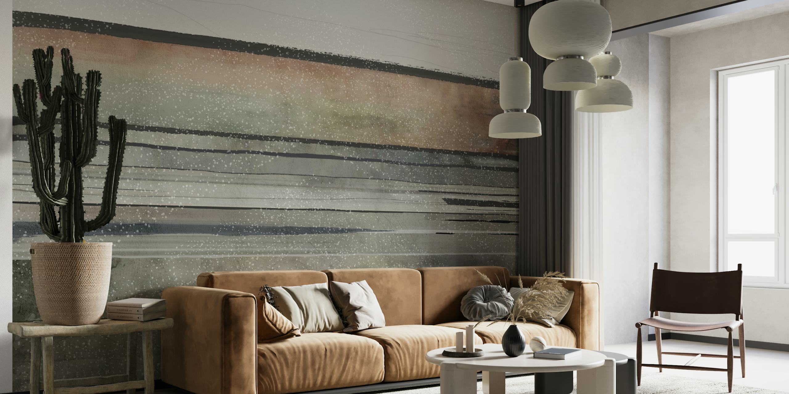 Abstract lines in green, beige, and black colors wallpaper