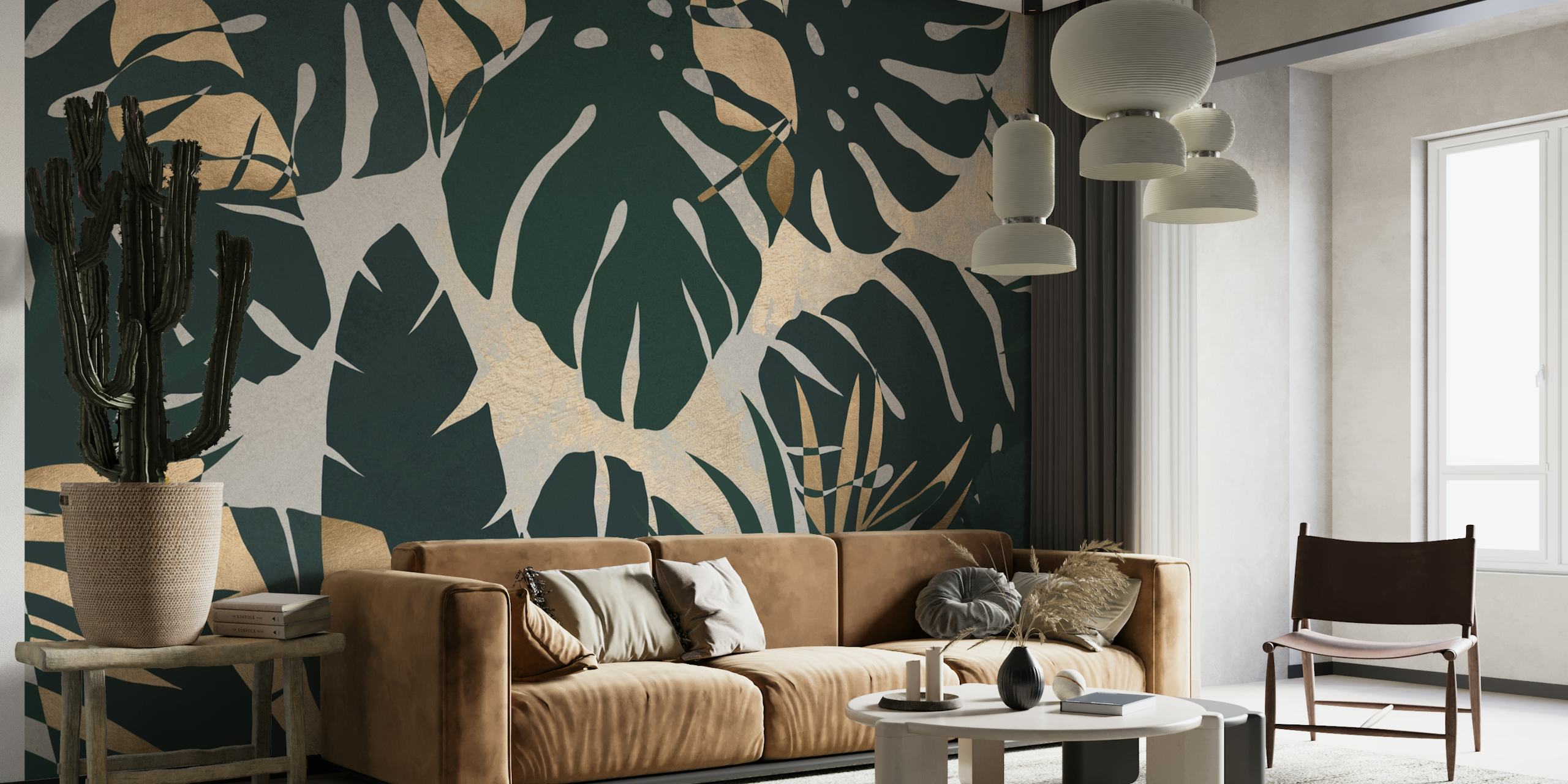 Leaf Pattern Tropical tapet på en væg