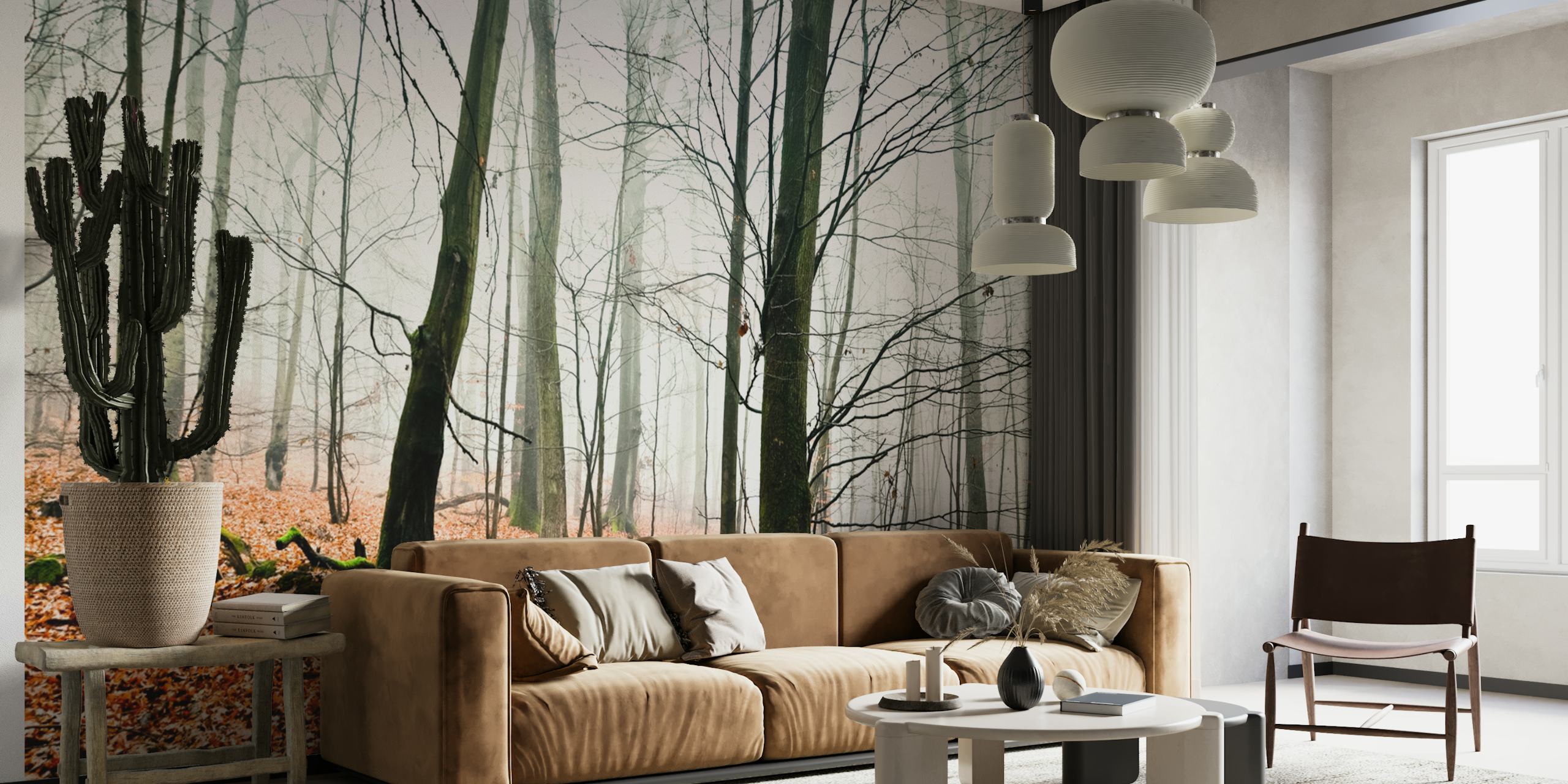 Foggy forest wall mural με δέντρα που εξαφανίζονται στην ομίχλη