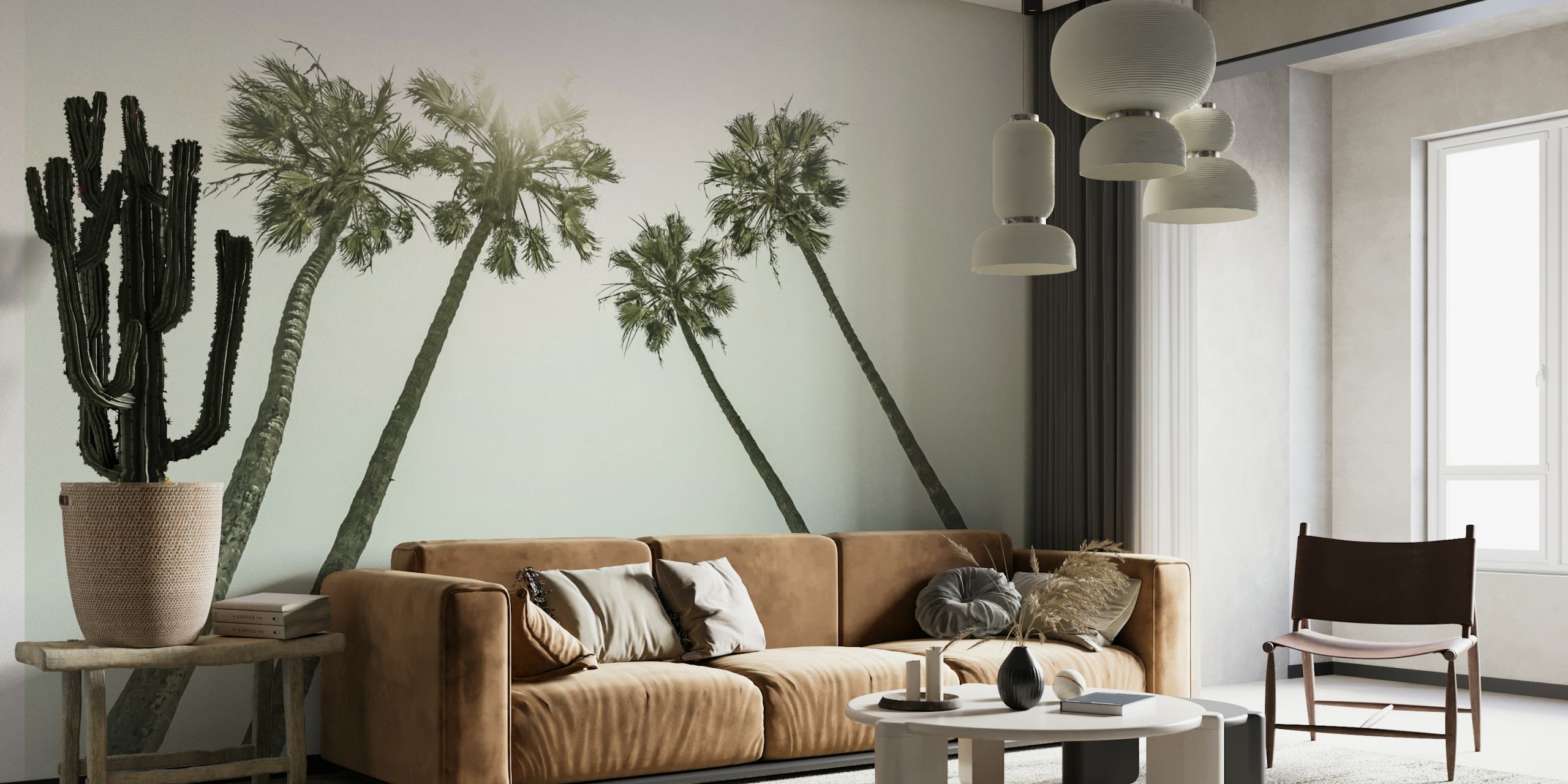Vintage palms wallpaper σε ένα δωμάτιο