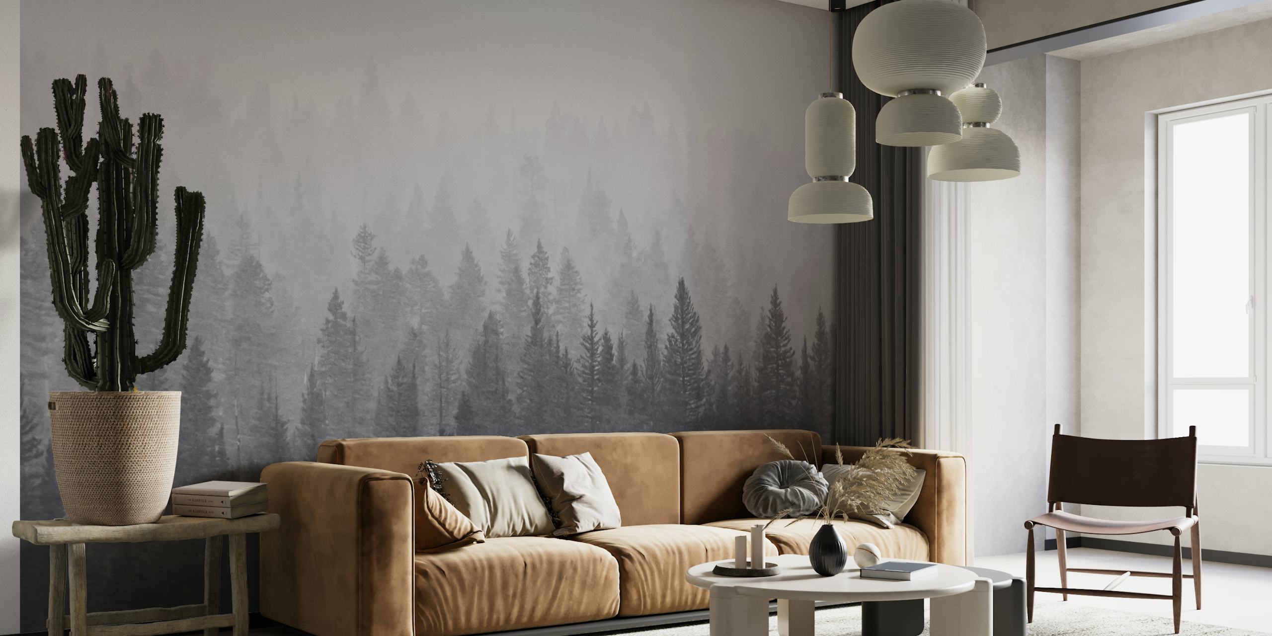 Misty Forest - Black and White papel pintado