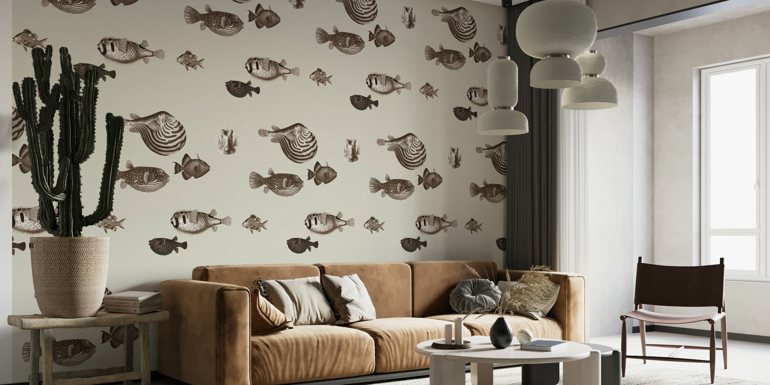 Acquario Fish cream beige wallpaper