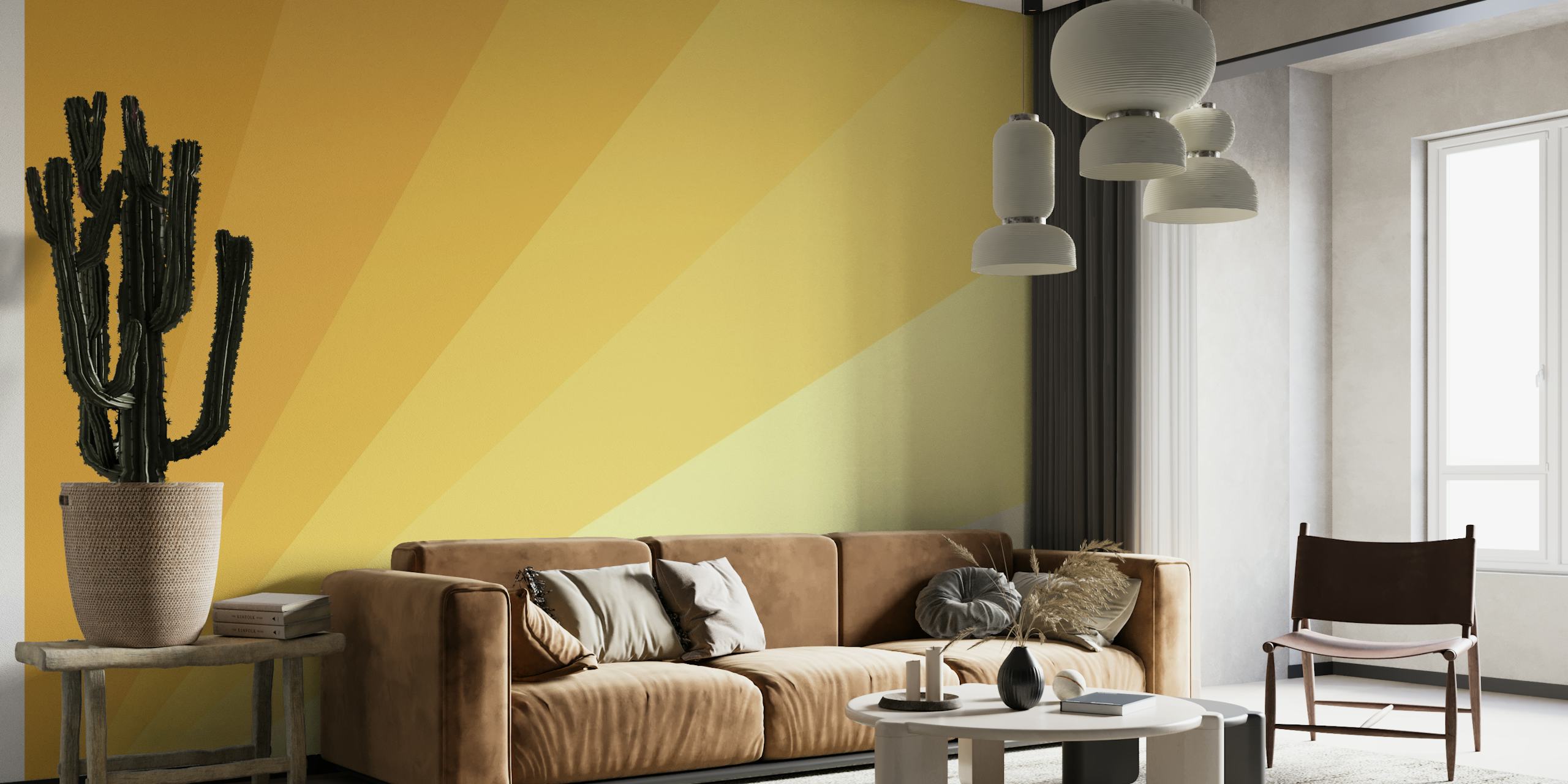 Zidna slika s gradijentom apstraktne prizme od žute do krem boje