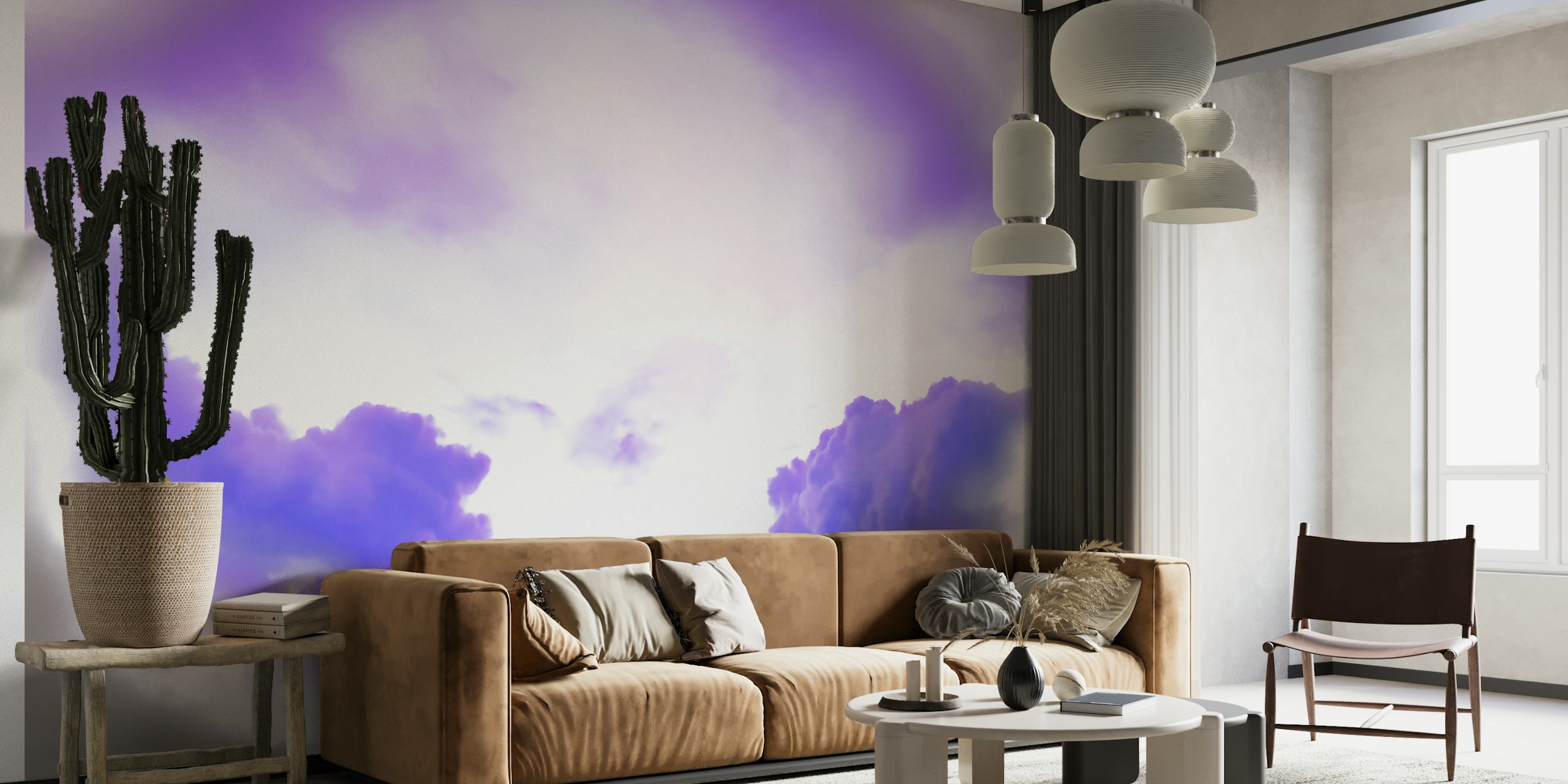 Purple clouds with white edges in a dreamlike sky wallpaper