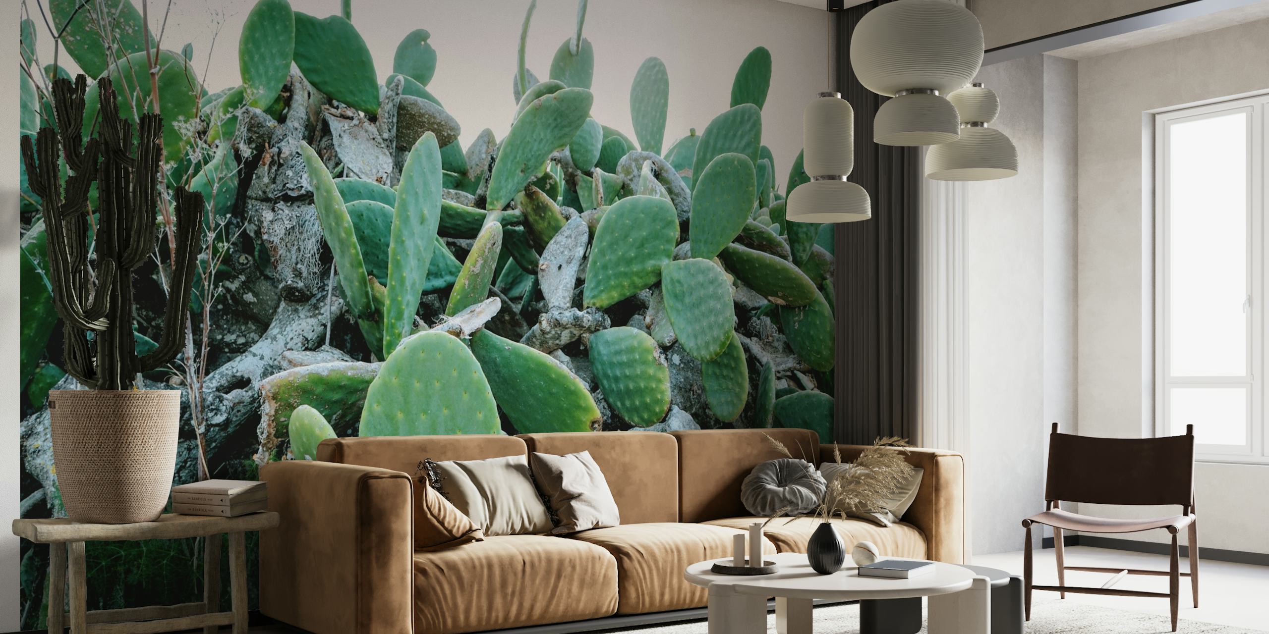 Cactus Gardensin seinämaalaus, jossa on eloisa kaktusrypäle
