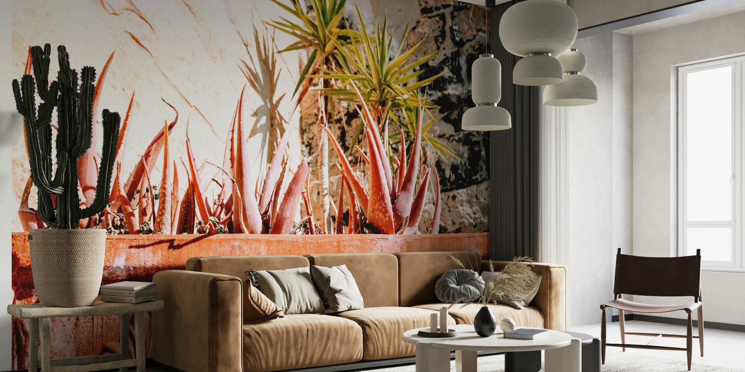 Succulent Gardens-vægmaleri med en række forskellige ørkenplanter