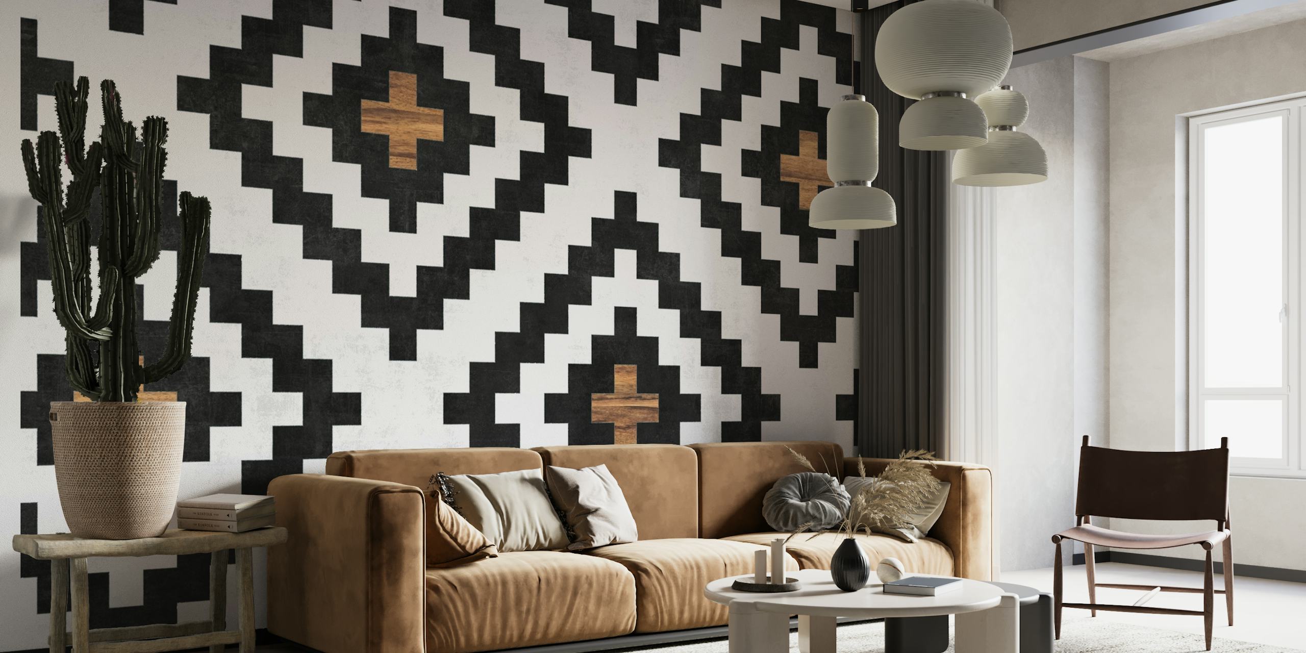 Urban Tribal Pattern wall mural with black and white geometric design