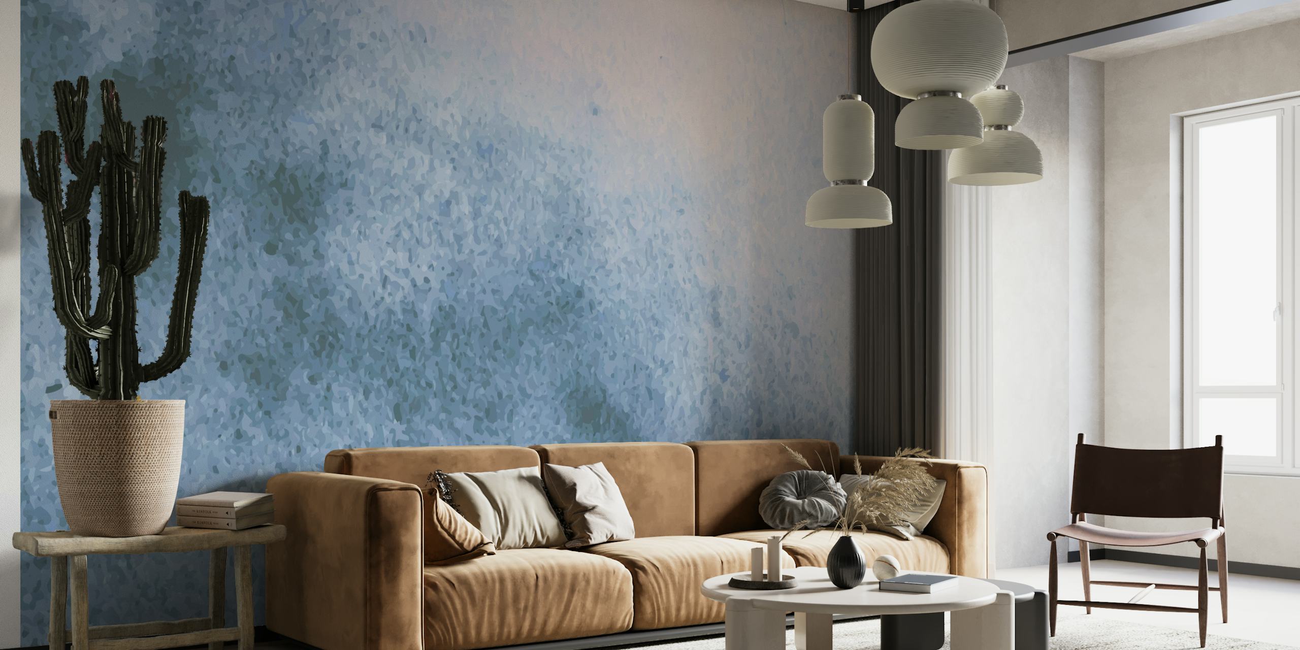 Abstraktes minimalistisches blaues und graues Aquarell-Wandbild