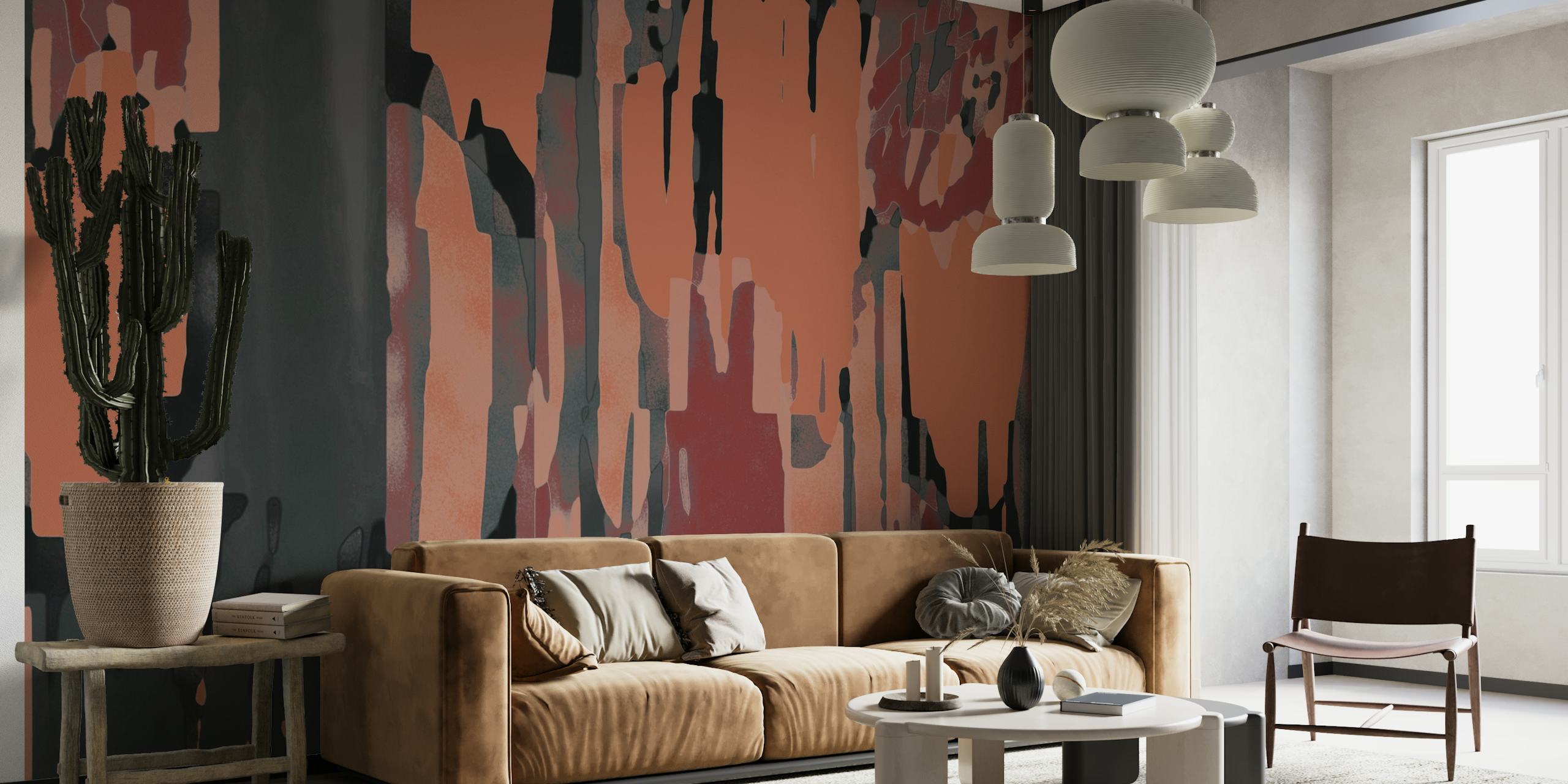 Abstract depiction of African savannah in warm earth tones with dynamic brushstrokes