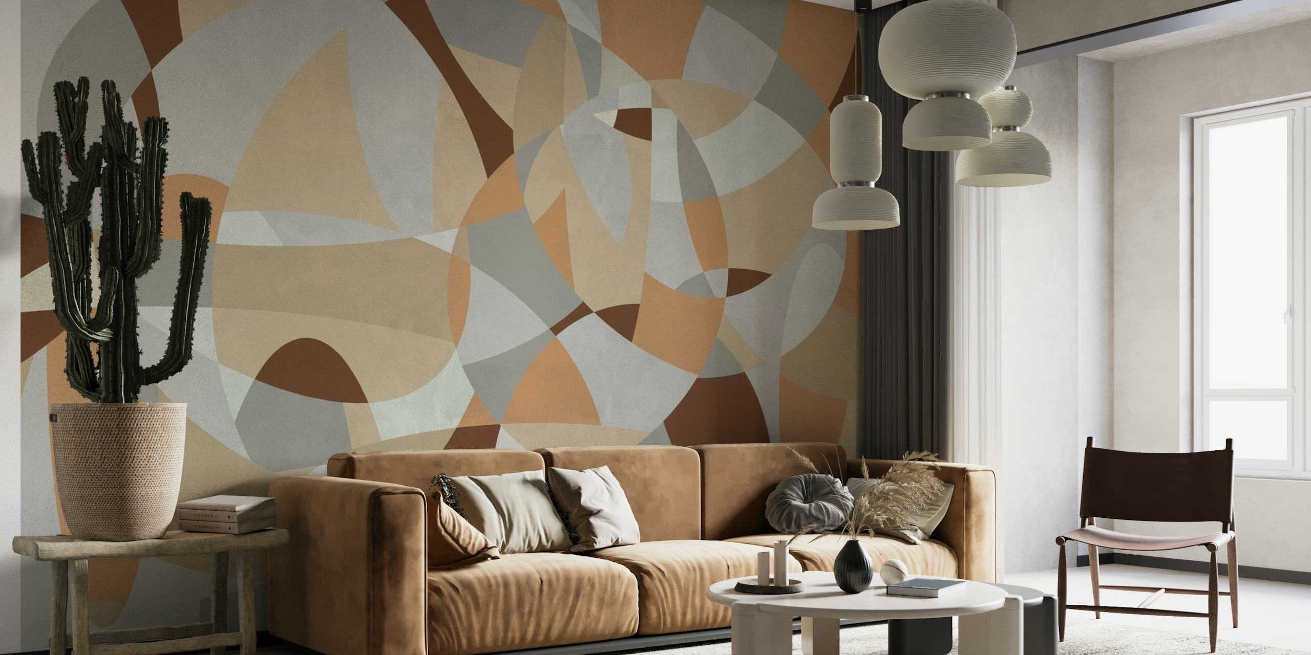 Abstract geometric circles wall mural in pastel colors