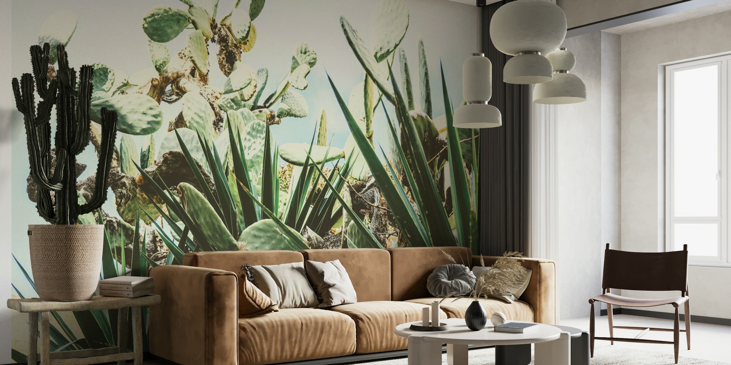 Cactus and palm wallpaper in a room