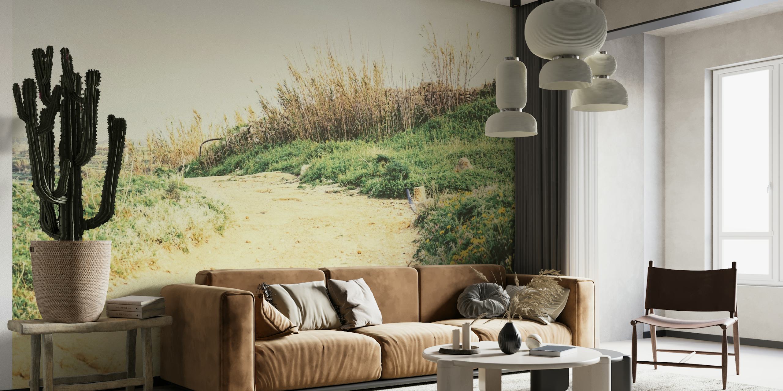 Wild Field wall mural depicting a peaceful natural meadow with a subtle path