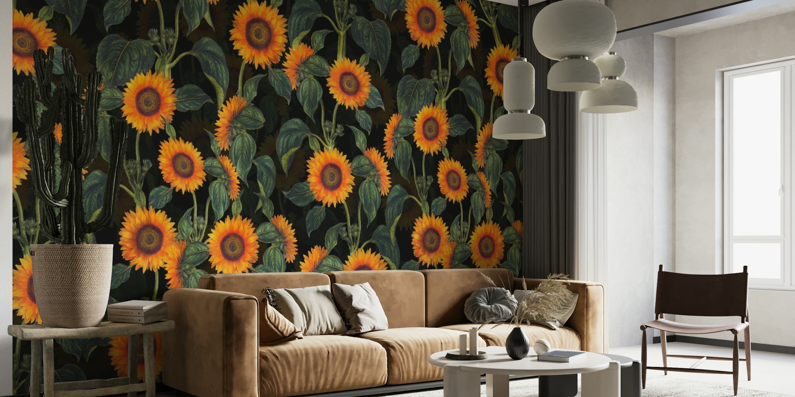 Vintage Midnight Sunflowers wallpaper